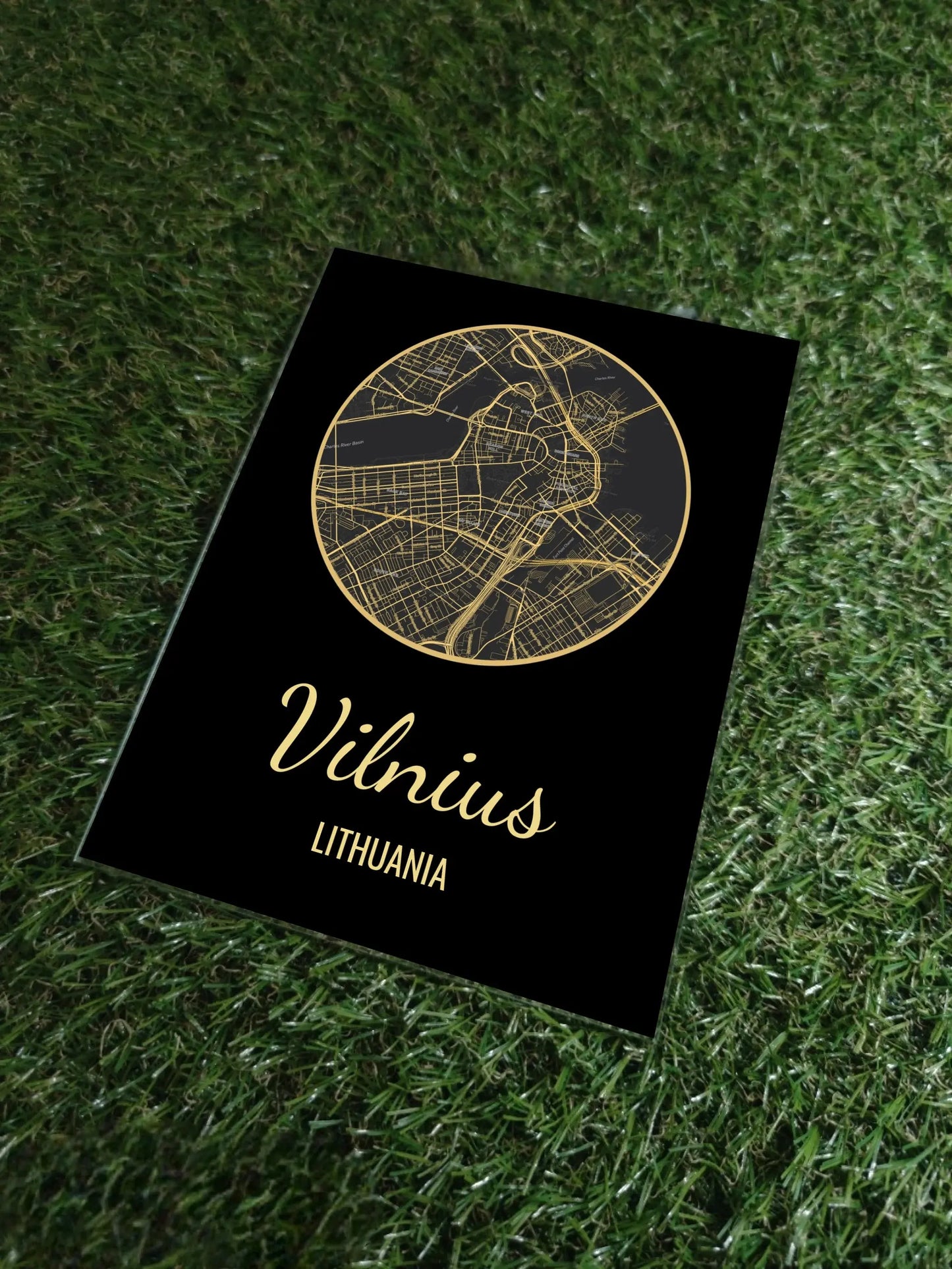 Personalizuotas auksinis, sidabrinis, bronzinis žemėlapio kūrinys ant stiklo su jūsų buvimo vieta Stiklas - dovanokis.lt