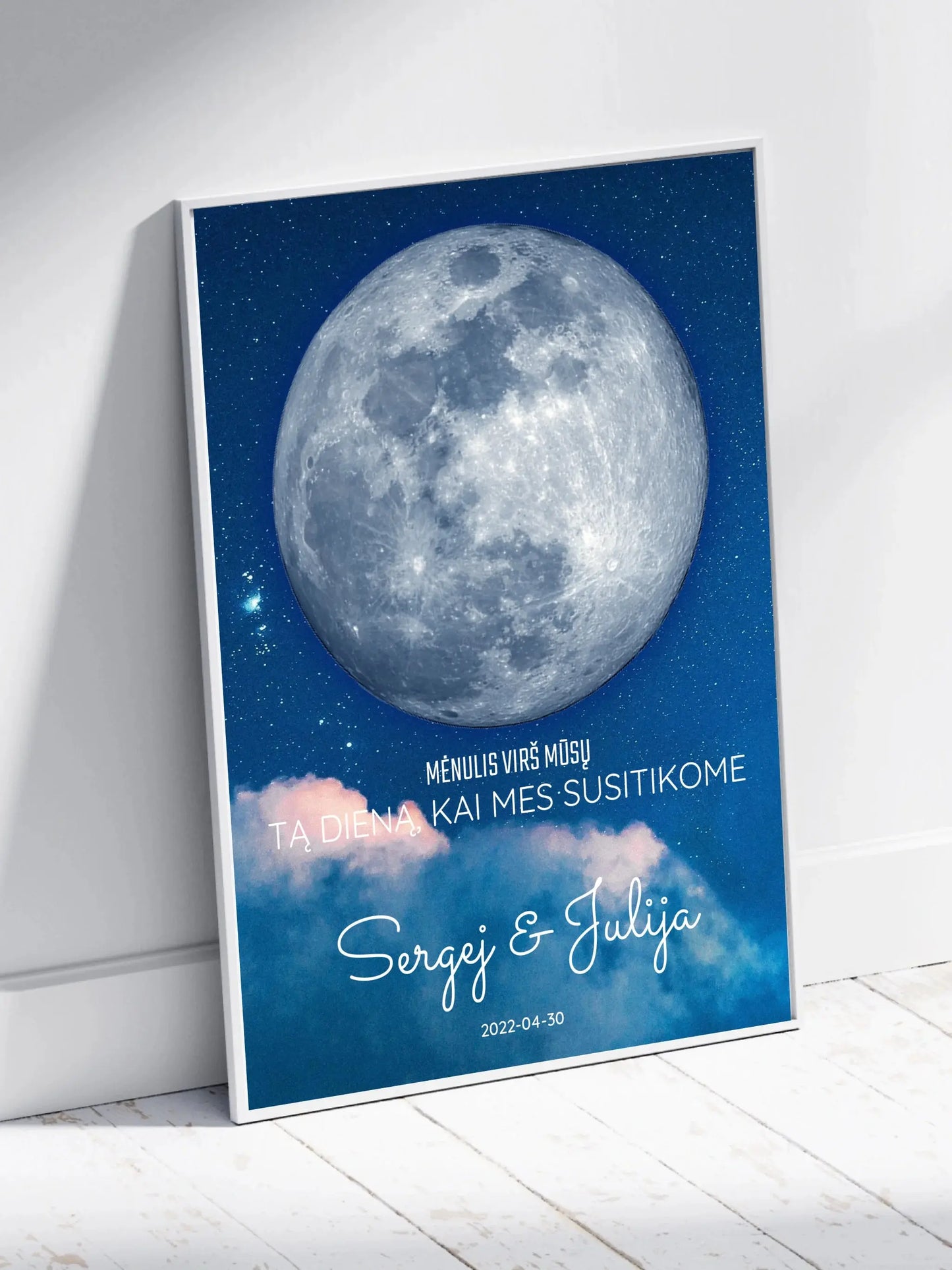 Personalizuotas mėnulio fazės plakatas, pritaikytas pagal datą ir vietą MNFZ-002 Posteris(Plakatas) - dovanokis.lt