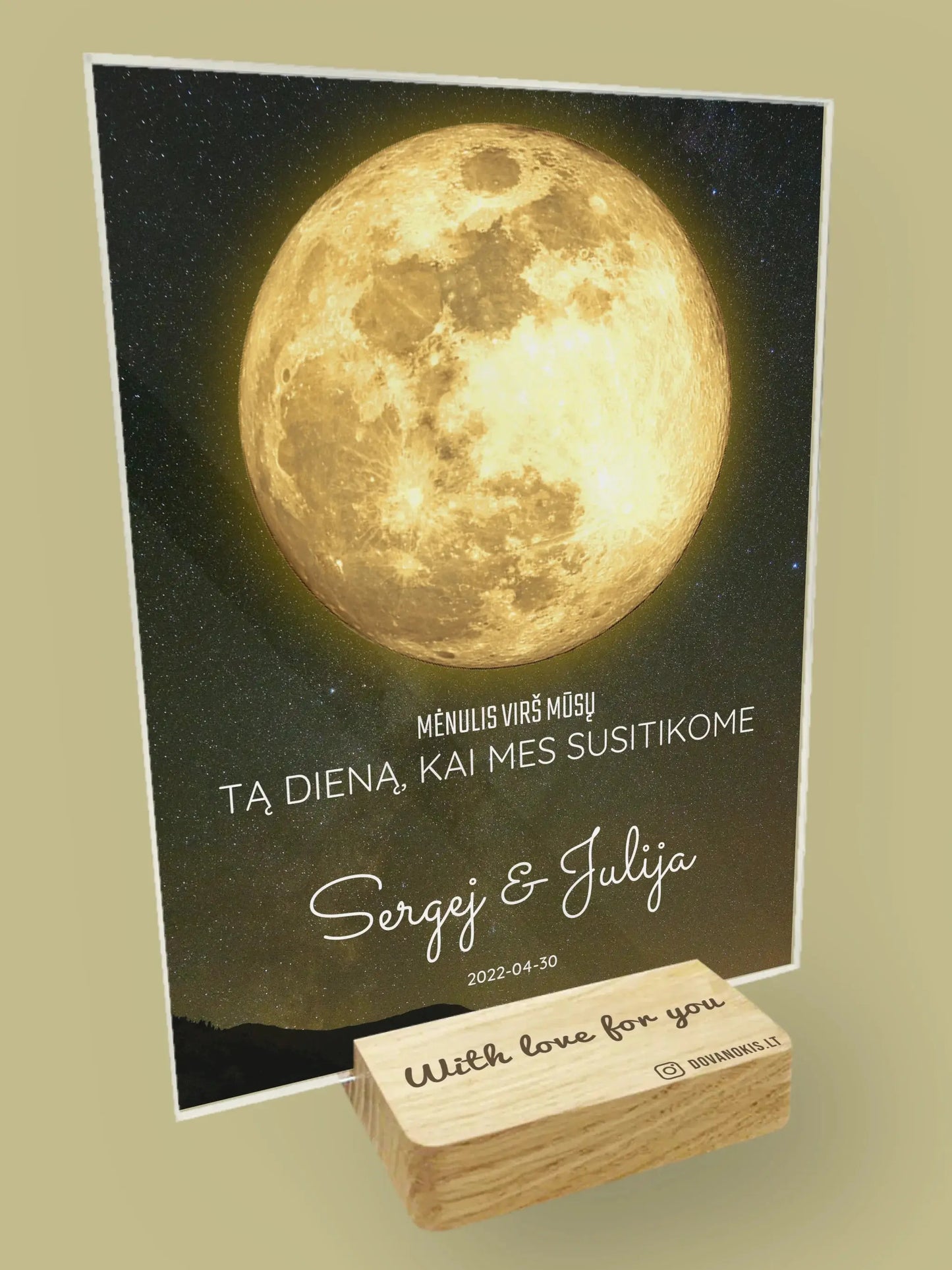 Personalizuotas mėnulio fazės stiklinis posteris, pritaikytas pagal datą ir vietą MNFZ-003 Stiklas - dovanokis.lt