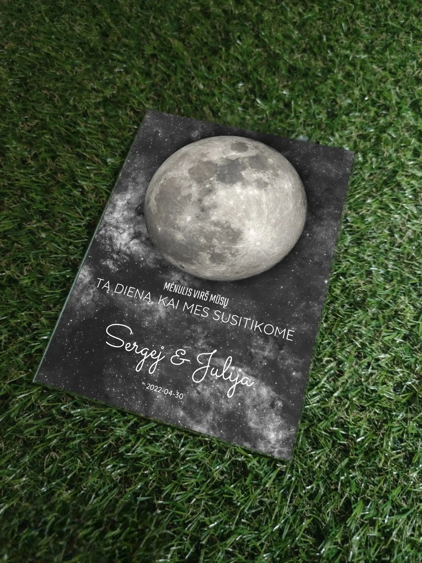 Personalizuotas mėnulio fazės stiklinis posteris, pritaikytas pagal datą ir vietą MNFZ-001 Stiklas - dovanokis.lt