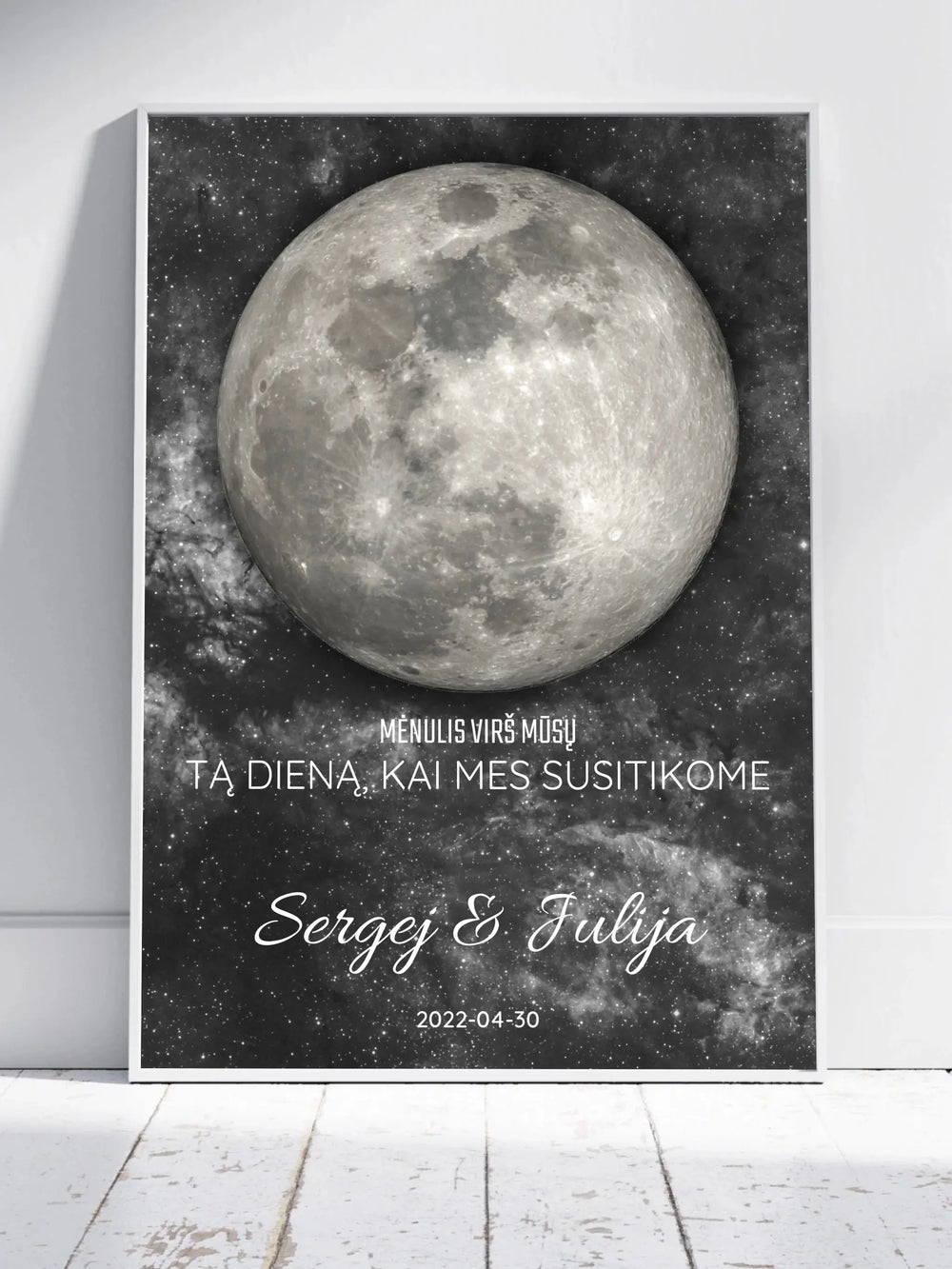 Personalizuotas mėnulio fazės plakatas, pritaikytas pagal datą ir vietą MNFZ-001 Customizer - dovanokis.lt