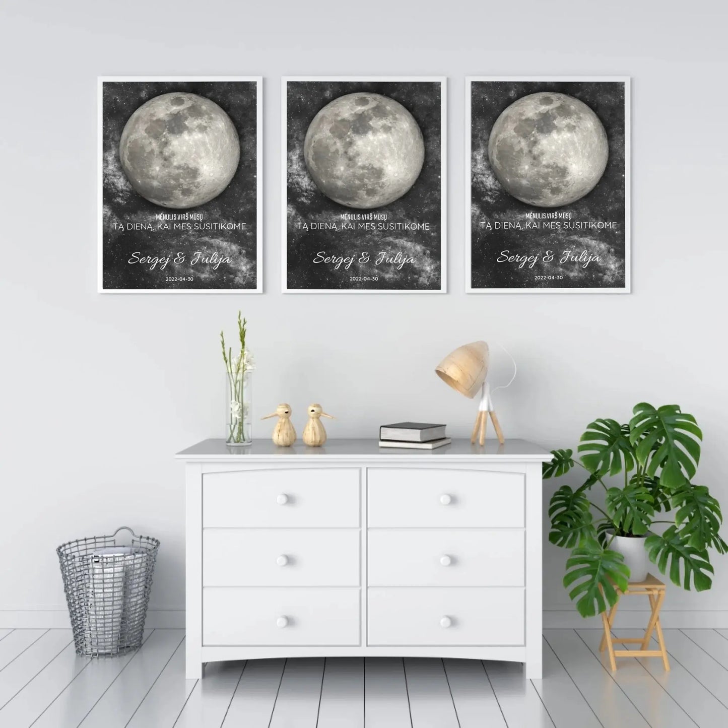 Personalizuotas mėnulio fazės plakatas, pritaikytas pagal datą ir vietą MNFZ-001 Customizer - dovanokis.lt