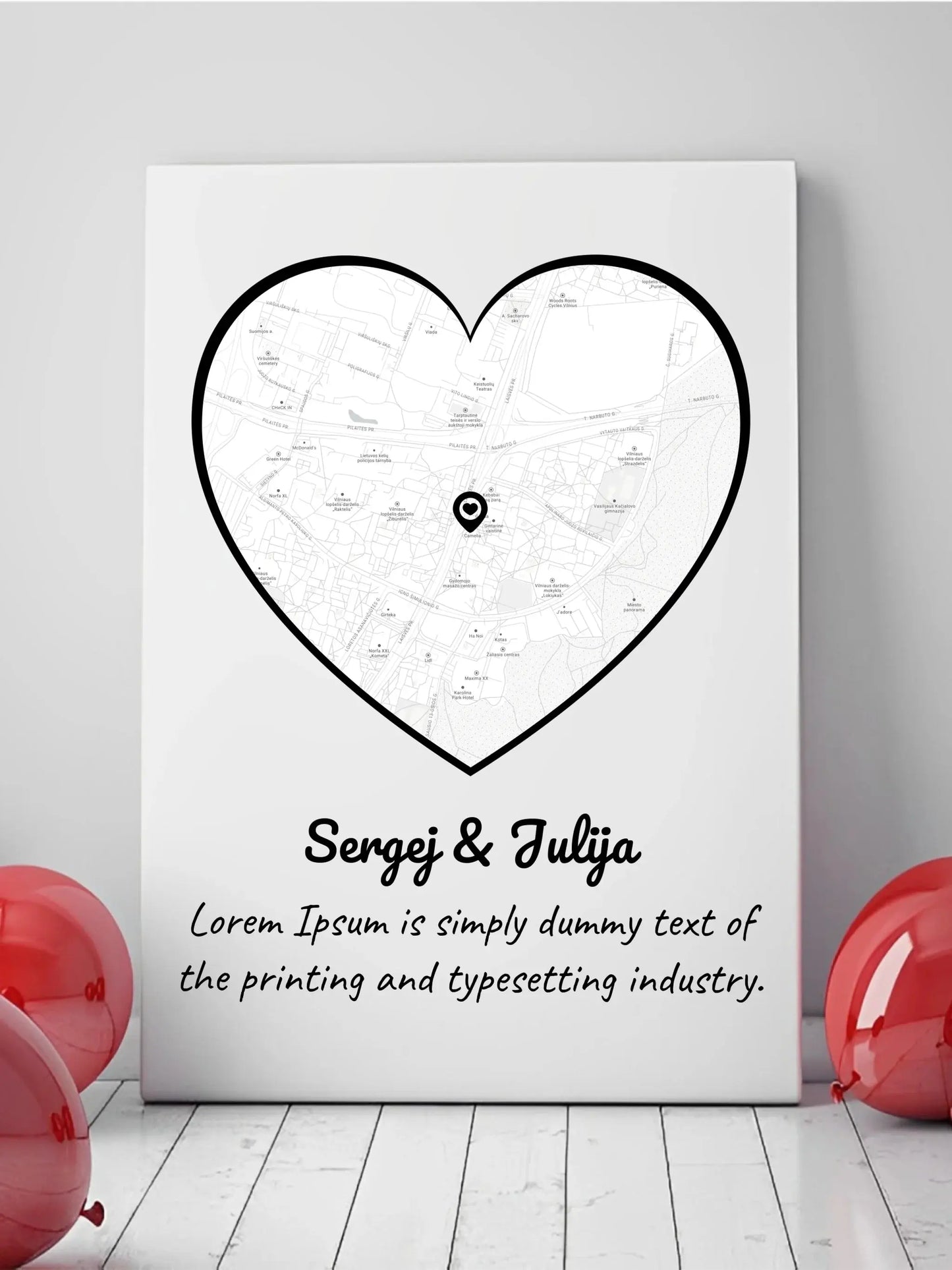 Personalizuotas meilės žemėlapis ant drobės su jūsų vieta Drobe - dovanokis.lt