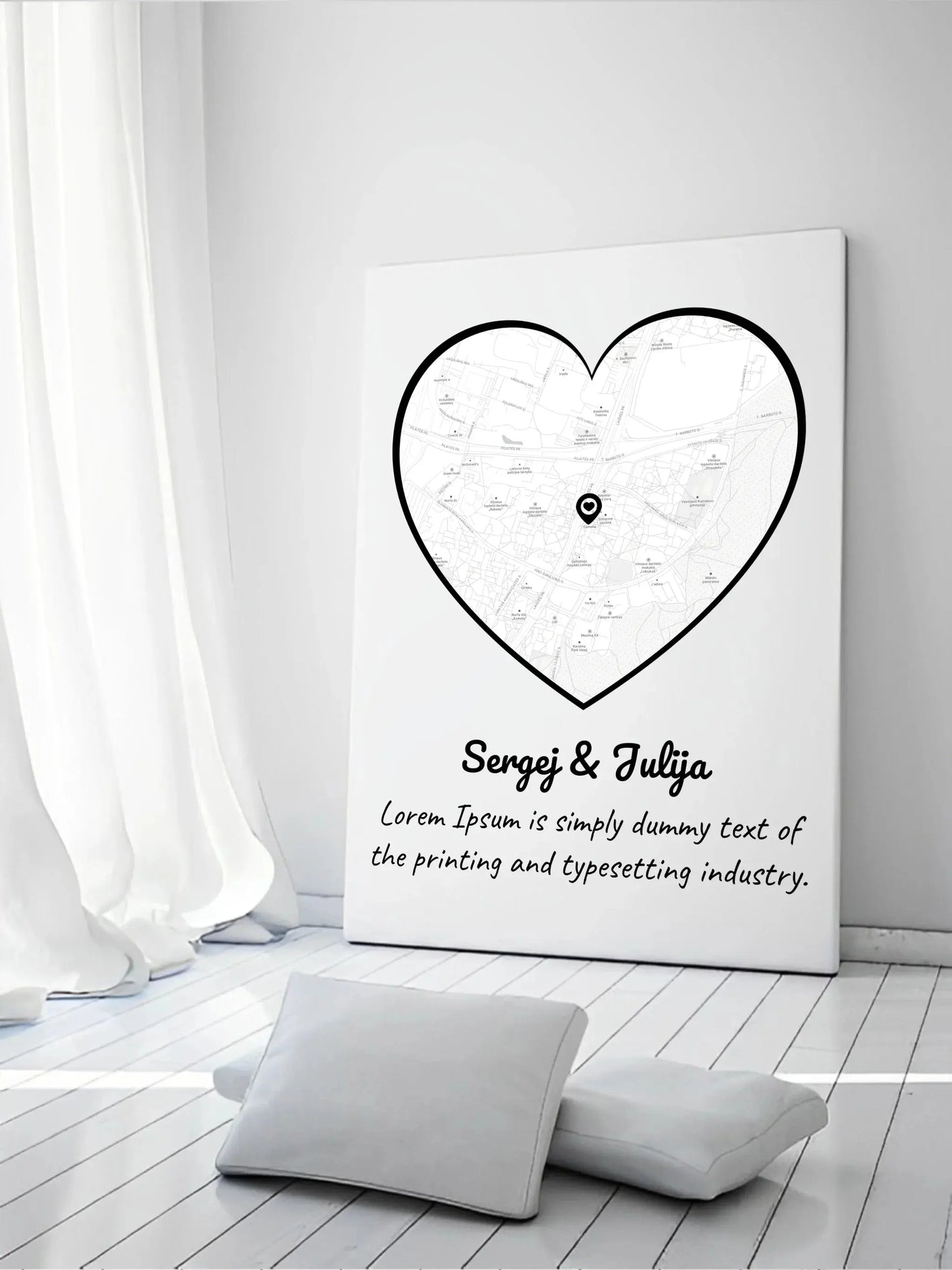 Personalizuotas meilės žemėlapis ant drobės su jūsų vieta Drobe - dovanokis.lt