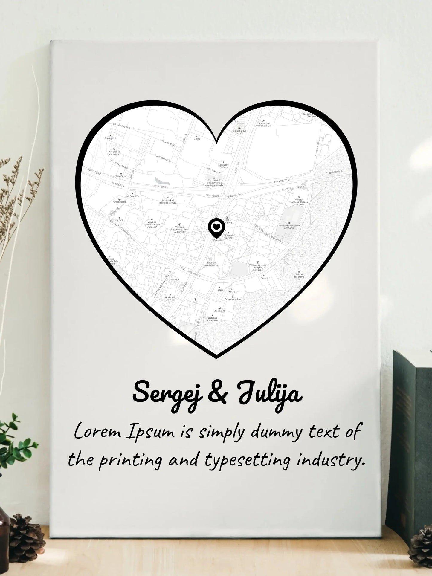 Personalizuotas meilės žemėlapis ant drobės su jūsų vieta Drobe - dovanokis.lt