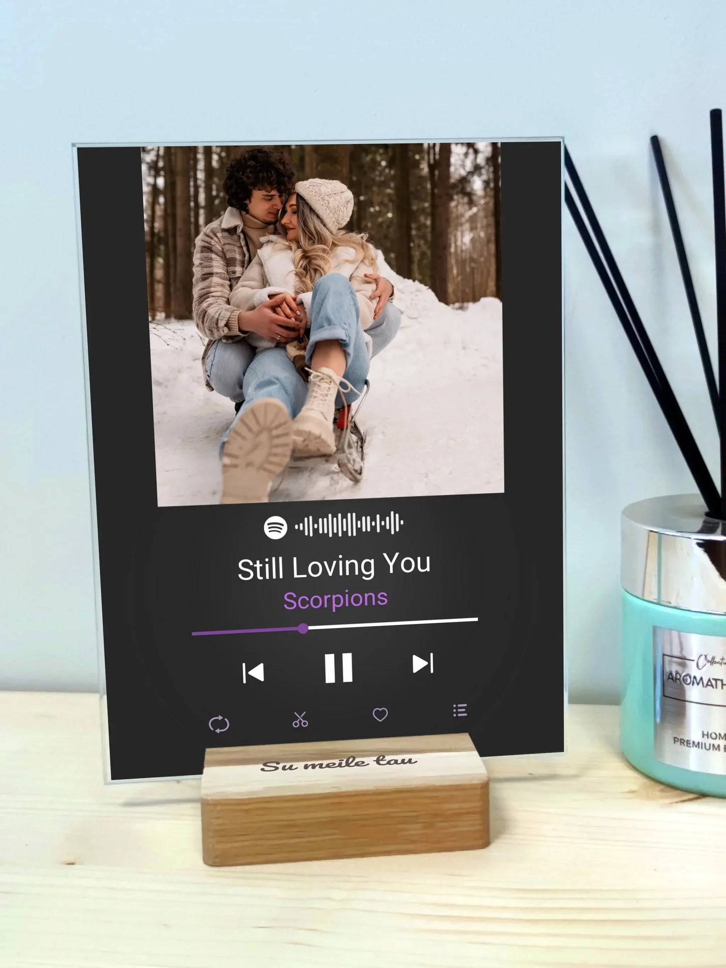 Personalizuotas Spotify muzikos grotuvo stiklinis posteris su jūsų nuotrauka, daina ir spotify kodu Stiklas - dovanokis.lt