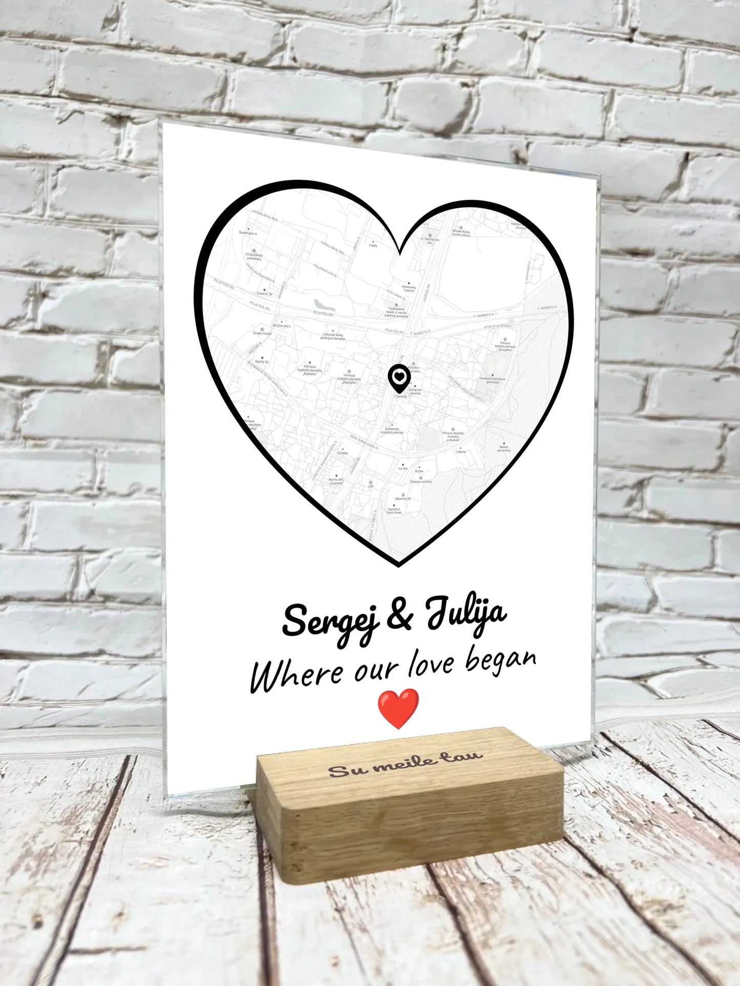 Personalizuotas Meilės žemėlapio stiklinis posteris su jūsų buvimo vieta Stiklas - dovanokis.lt