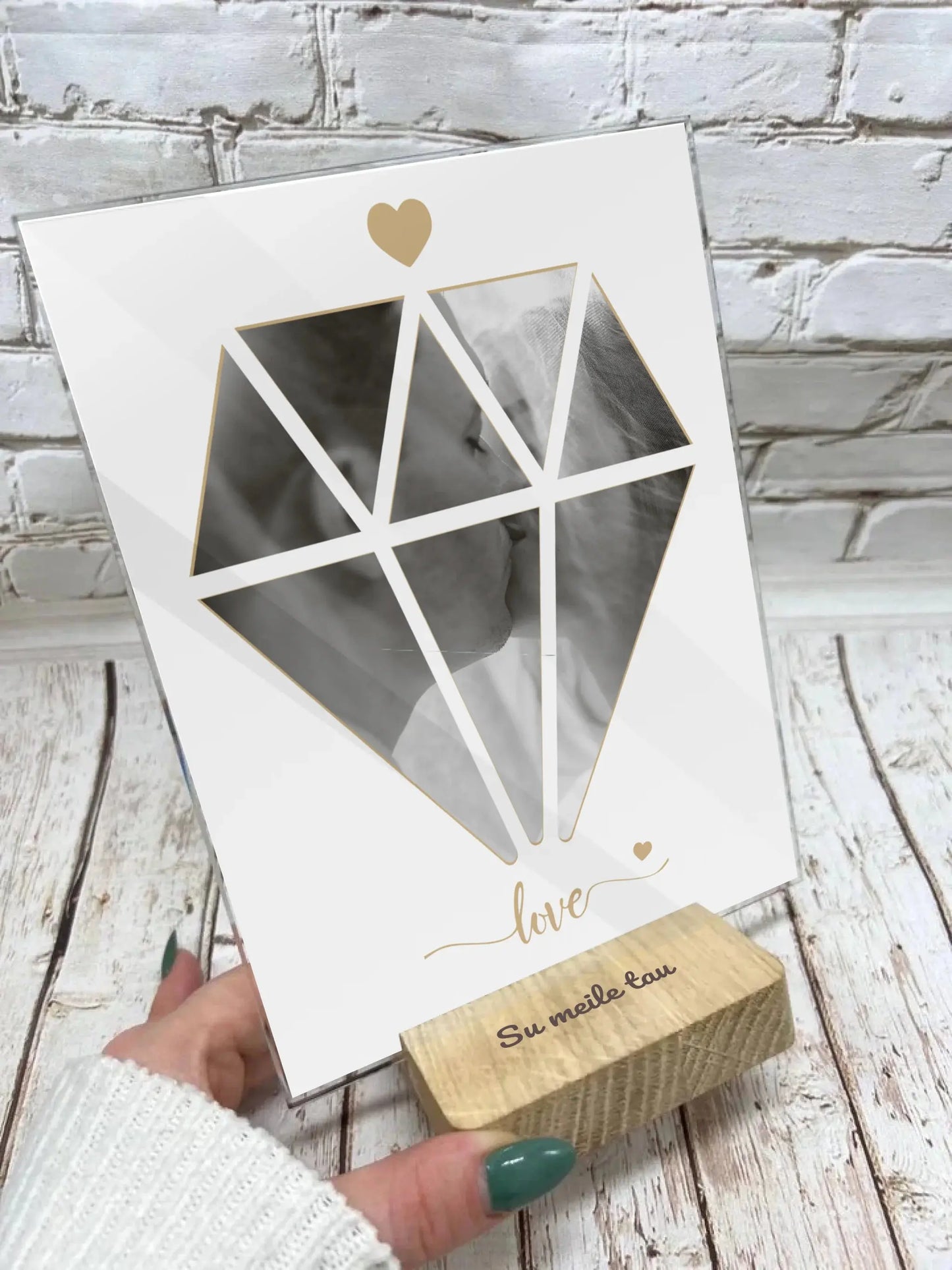 Personalizuotas Deimanto formos Meilės stiklinis posteris su jūsų nuotrauka Stiklas - dovanokis.lt