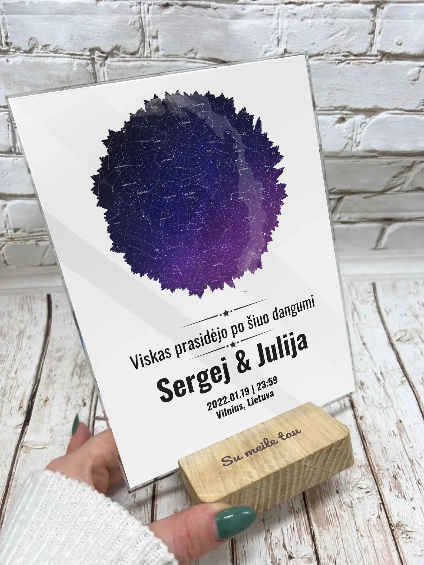 Personalizuotas žvaigždžių žemėlapis, stiklinis posteris, su formos pasirinkimu ir dangaus fonu Stiklas - dovanokis.lt