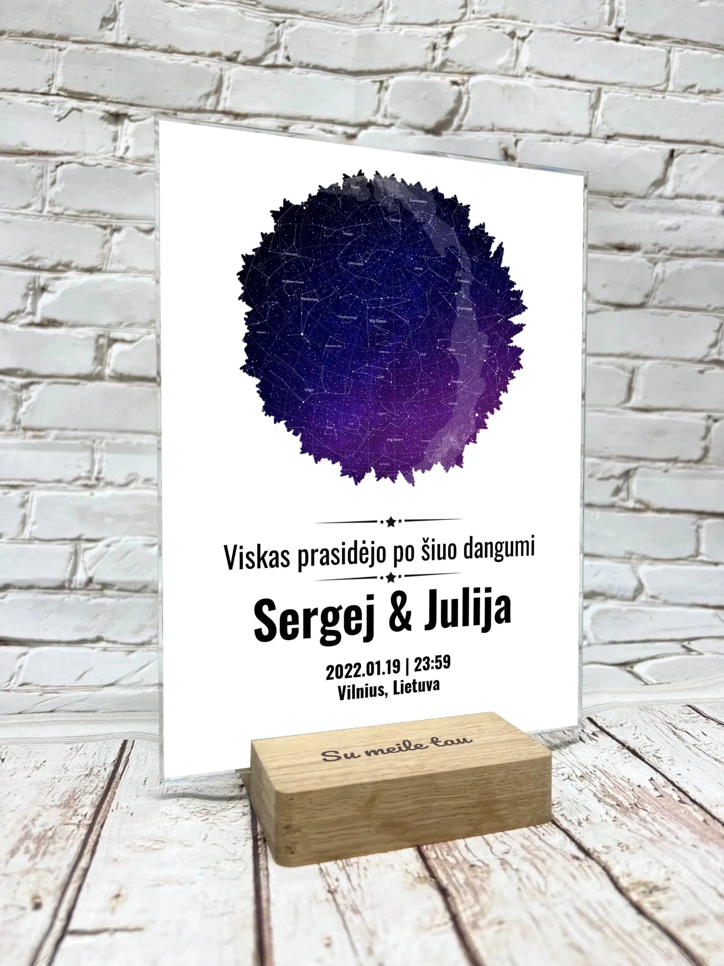 Personalizuotas žvaigždžių žemėlapis, stiklinis posteris, su formos pasirinkimu ir dangaus fonu Stiklas - dovanokis.lt