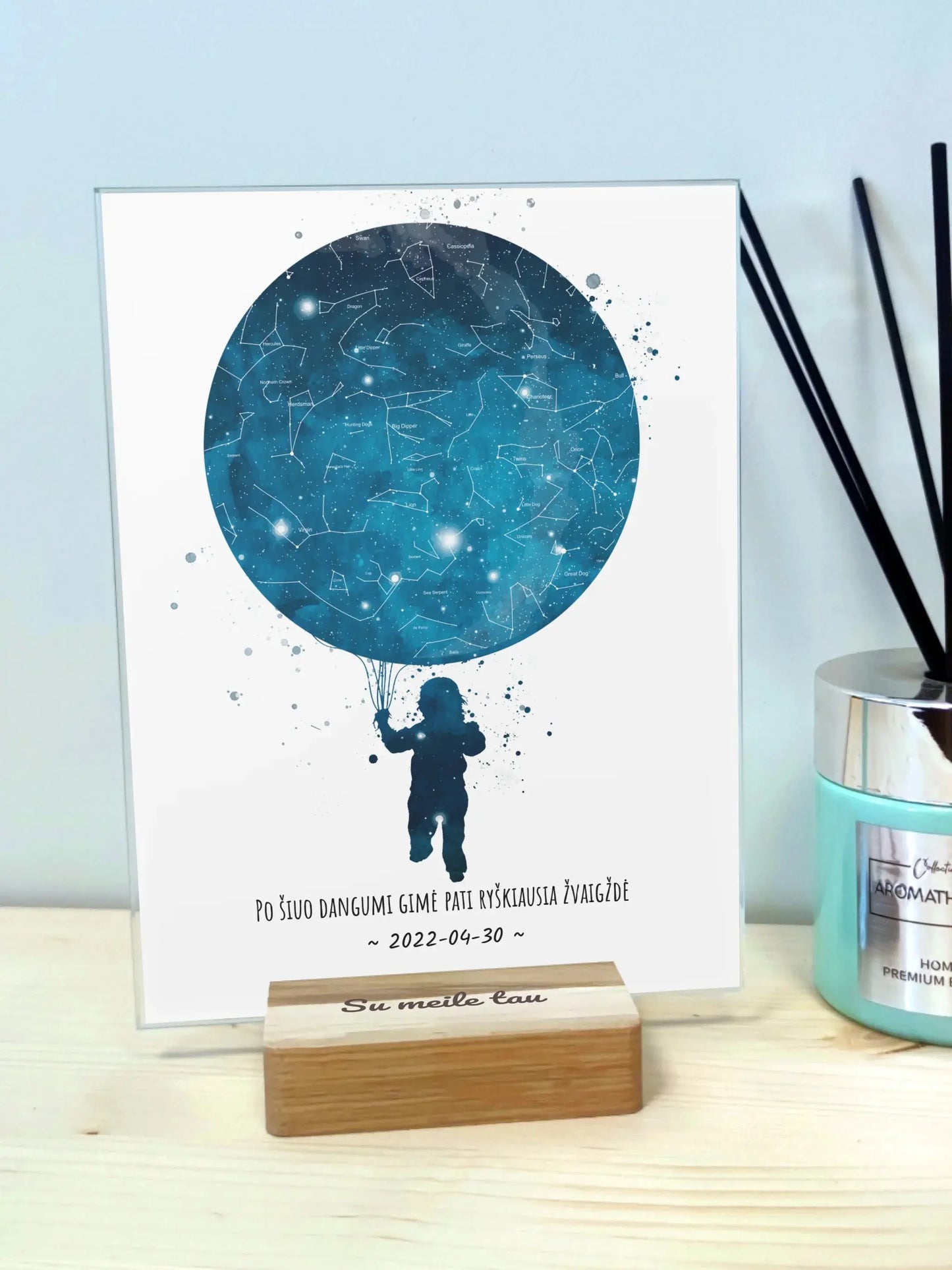 Personalizuotas vaikiškas žvaigždžių žemėlapis berniukui, stiklinis posteris Stiklas - dovanokis.lt