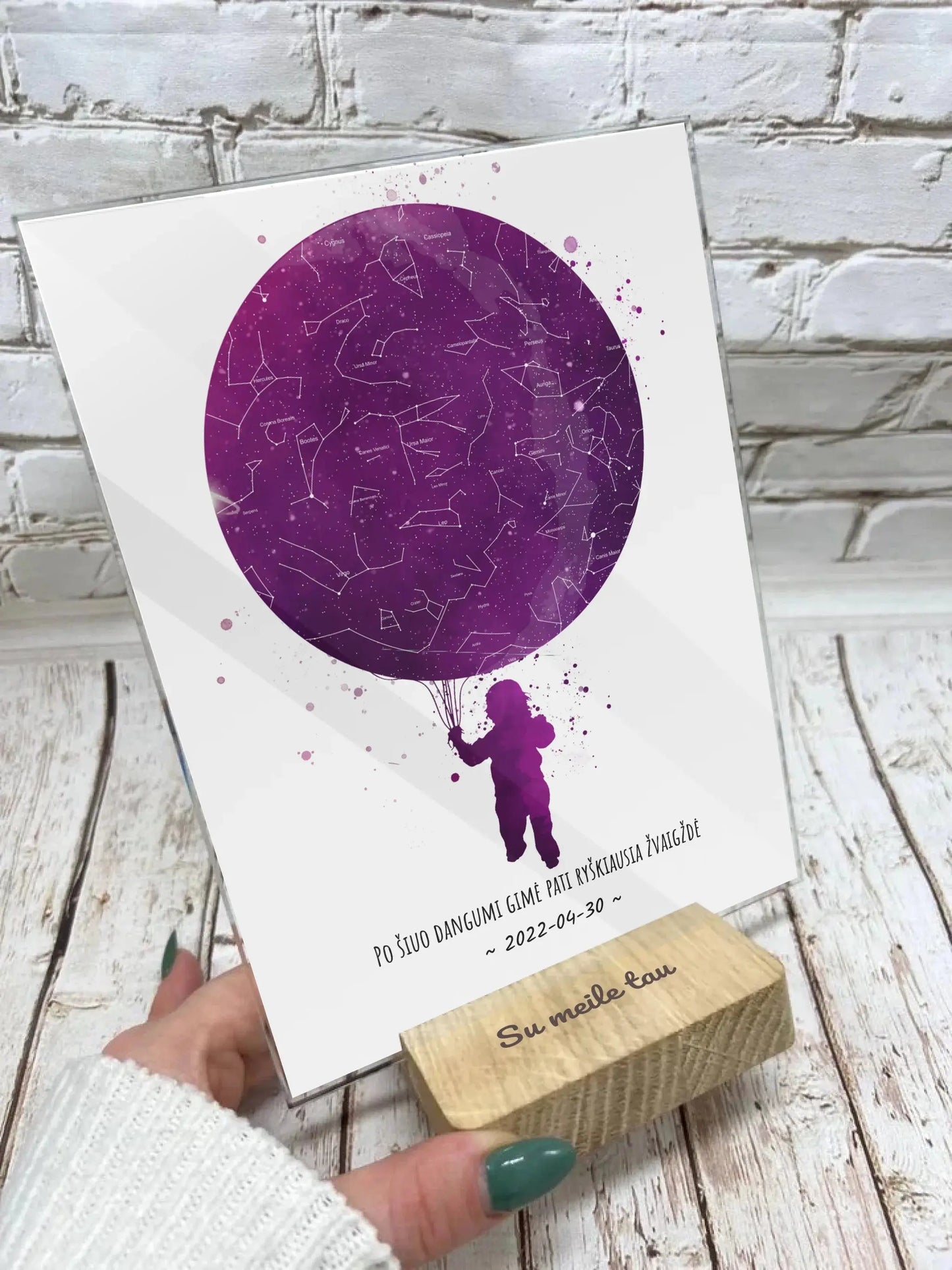 Personalizuotas vaikiškas žvaigždžių žemėlapis, stiklinis posteris Stiklas - dovanokis.lt