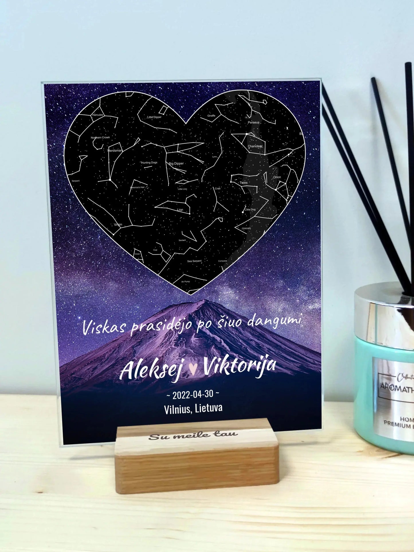 Personalizuotas žvaigždžių žemėlapis, stiklinis posteris. DVNS-010A Stiklas - dovanokis.lt