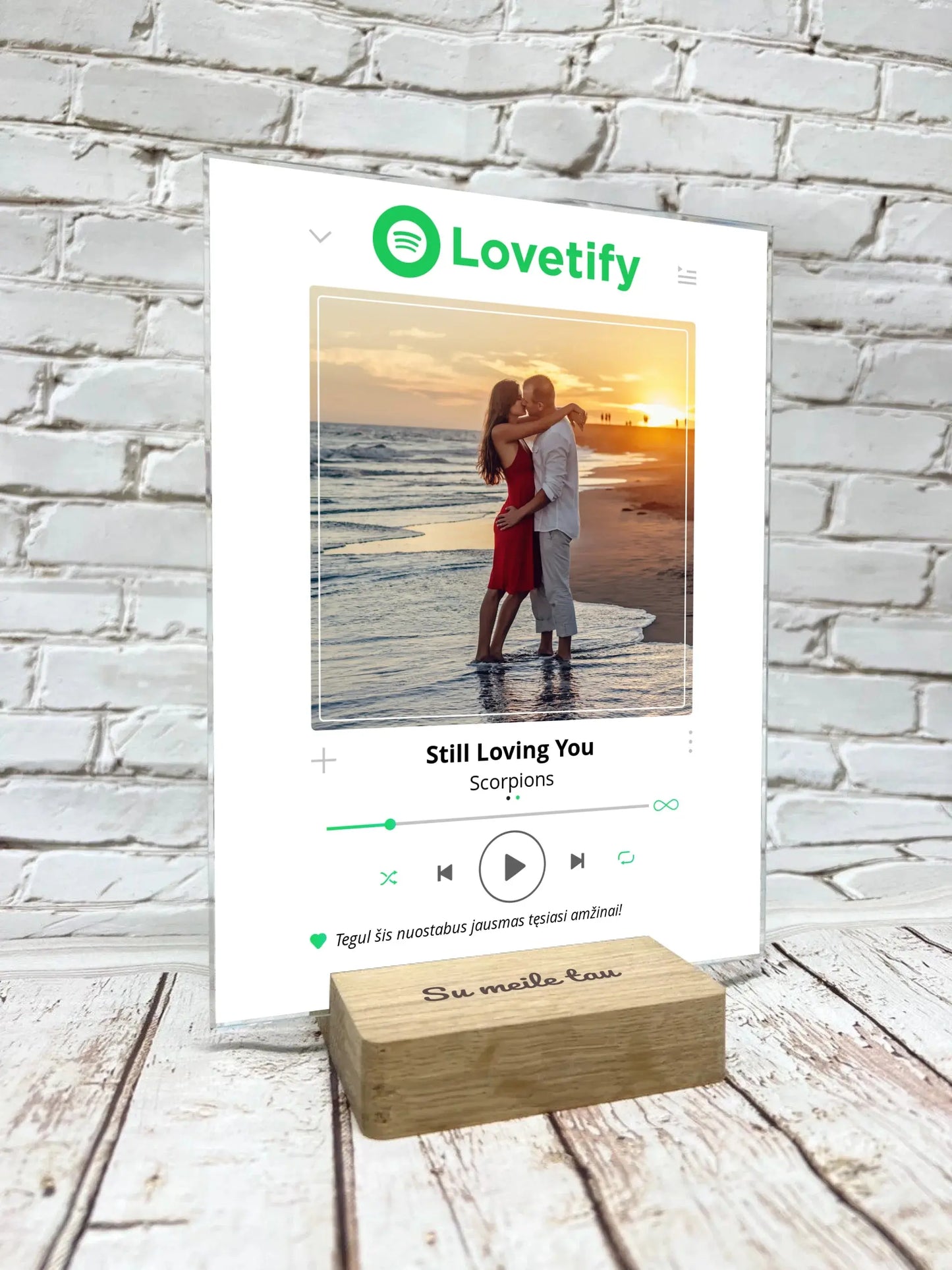 Personalizuotas Lovetify muzikos grotuvo stiklinis posteris su jūsų nuotrauka ir daina Stiklas - dovanokis.lt