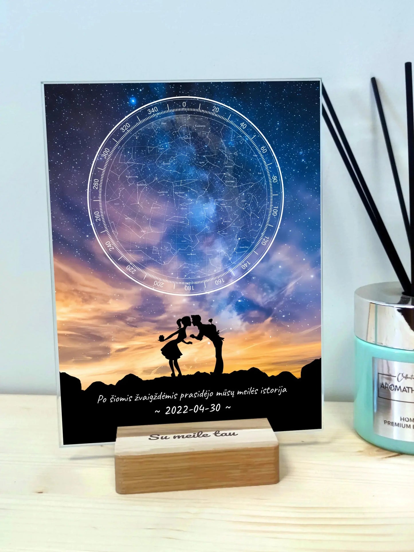 Personalizuotas žvaigždžių žemėlapis, stiklinis posteris. DVNS-003D Stiklas - dovanokis.lt