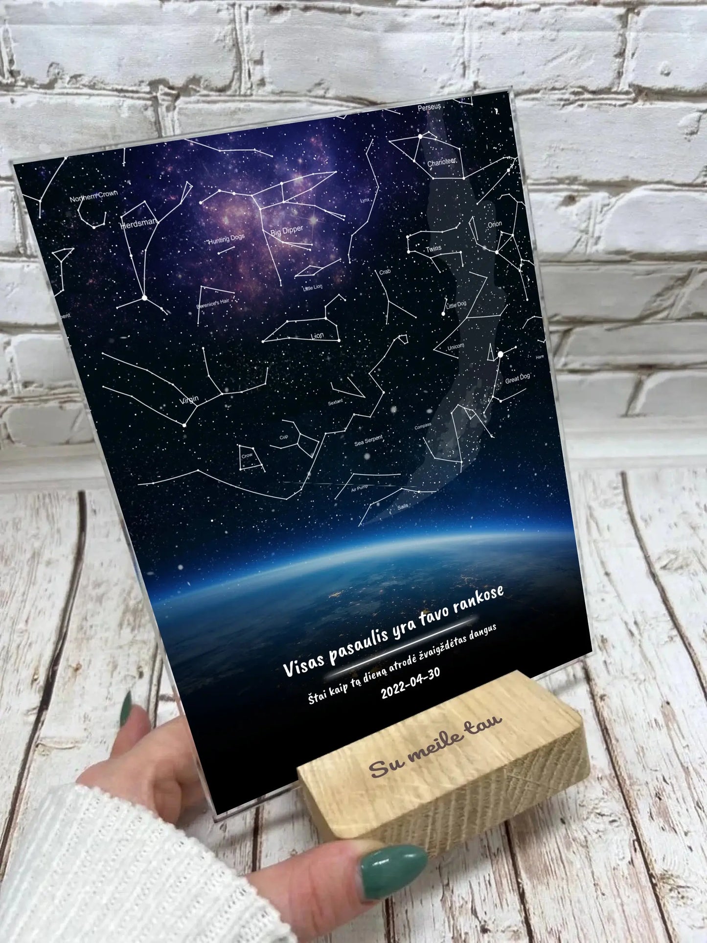 Personalizuotas žvaigždžių žemėlapis, stiklinis posteris. DVNS-019ЕА Stiklas - dovanokis.lt