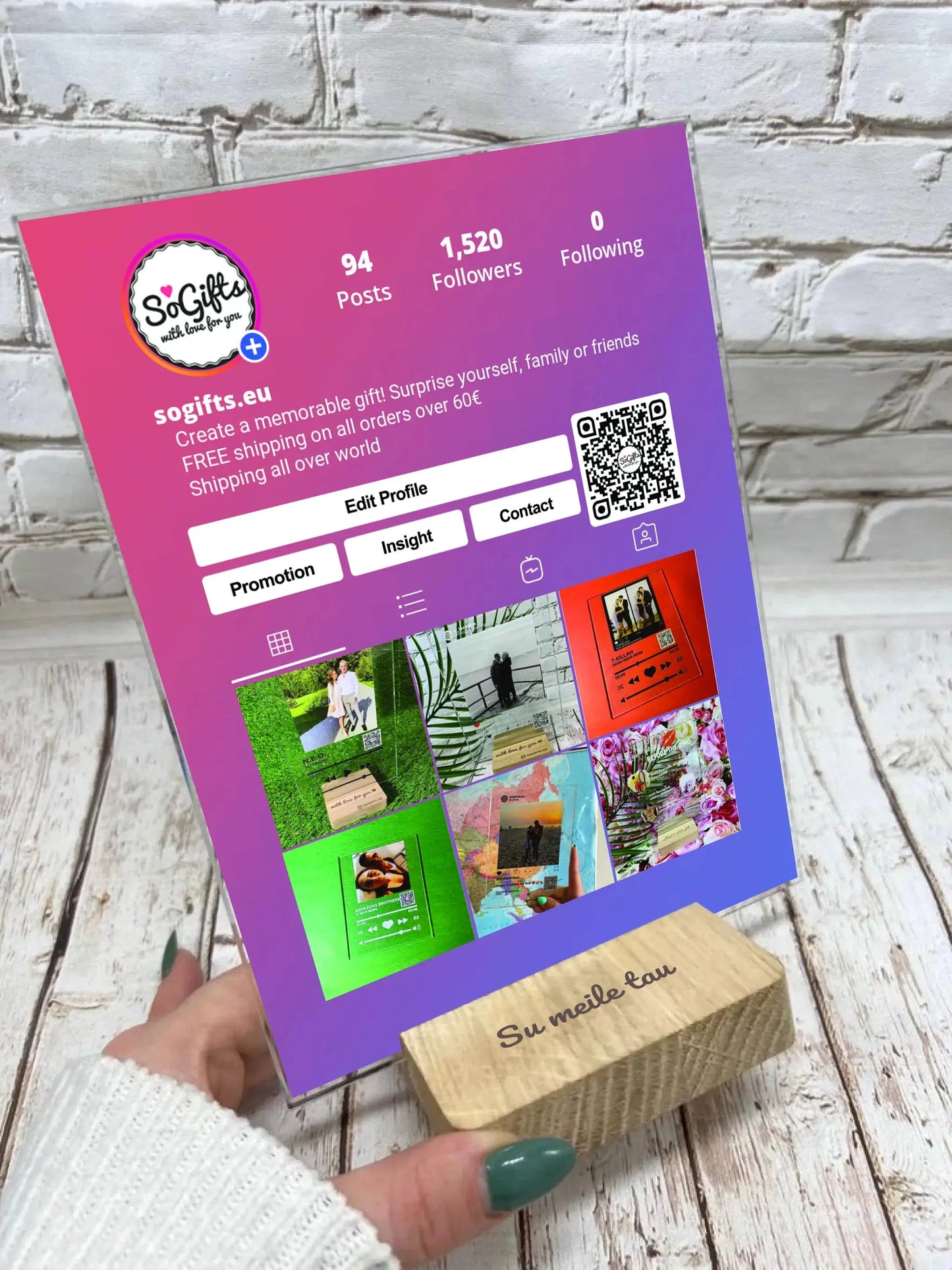 Personalizuotas "Instagram Profilio" dizaino kūrinys ant stiklo su jūsų nuotraukomis Stiklas - dovanokis.lt