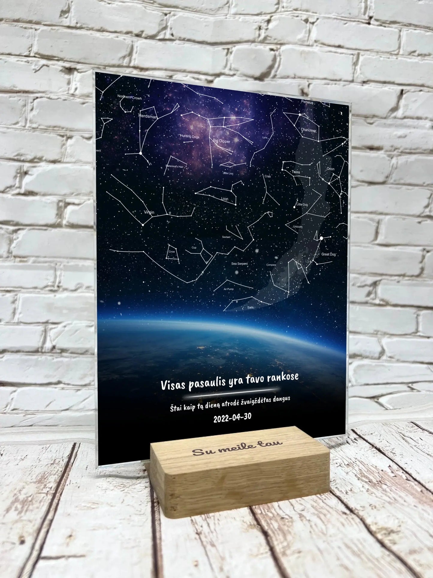 Personalizuotas žvaigždžių žemėlapis, stiklinis posteris. DVNS-019ЕА Stiklas - dovanokis.lt