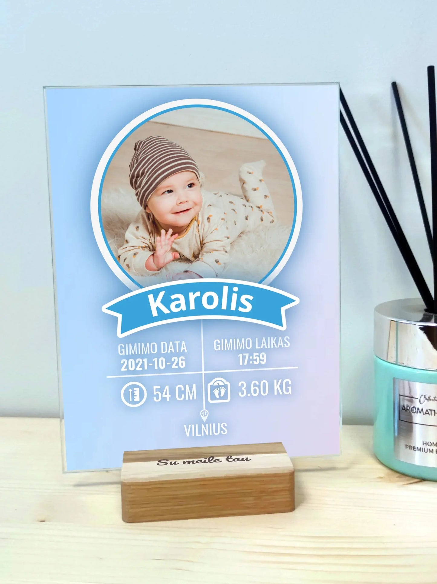 Personalizuota Berniuko gimimo metrika ant stiklo Stiklas - dovanokis.lt