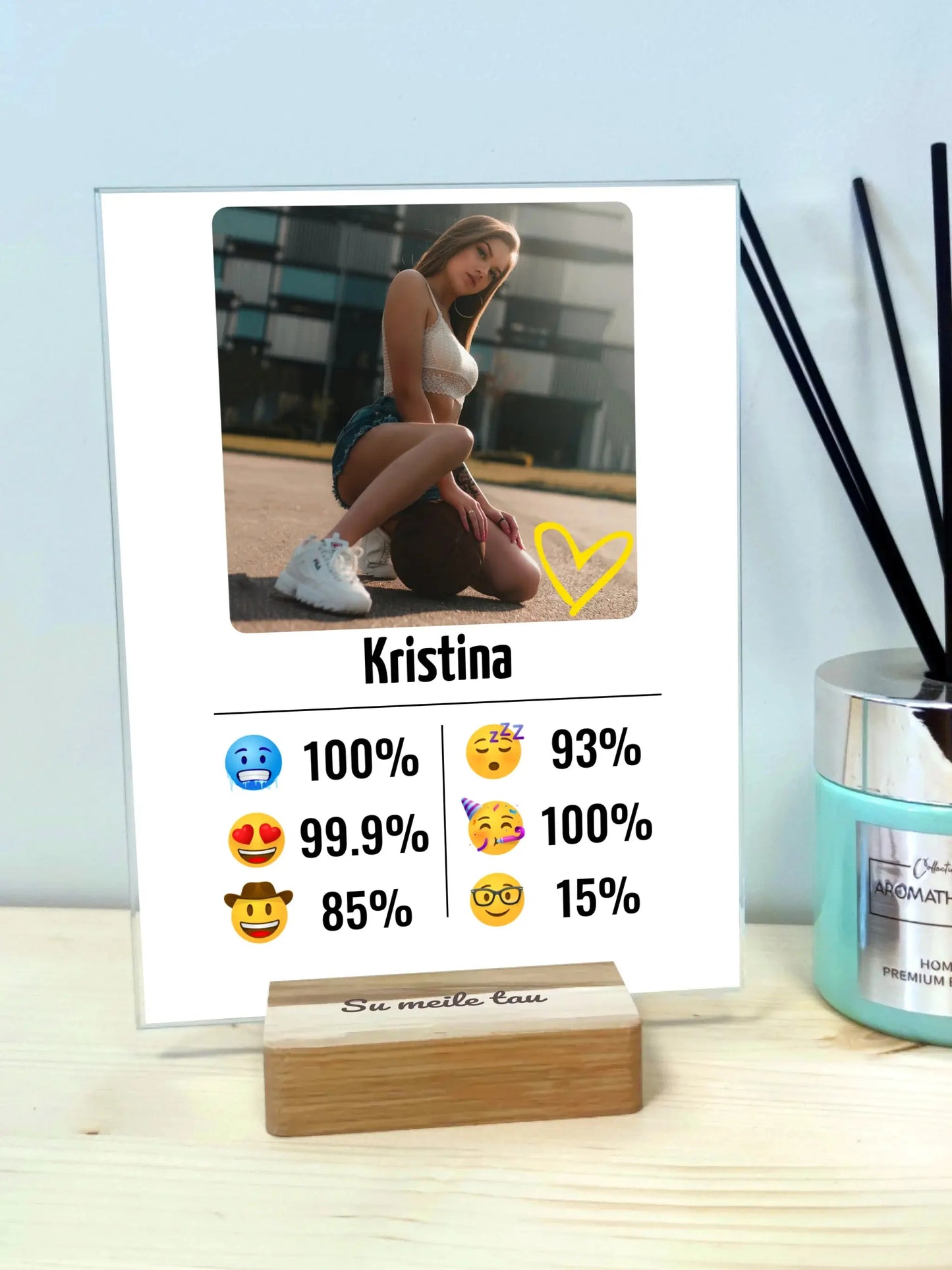 Personalizuotas "Emojis" kūrinys ant stiklo su jūsų nuotrauka ir vardu Stiklas - dovanokis.lt