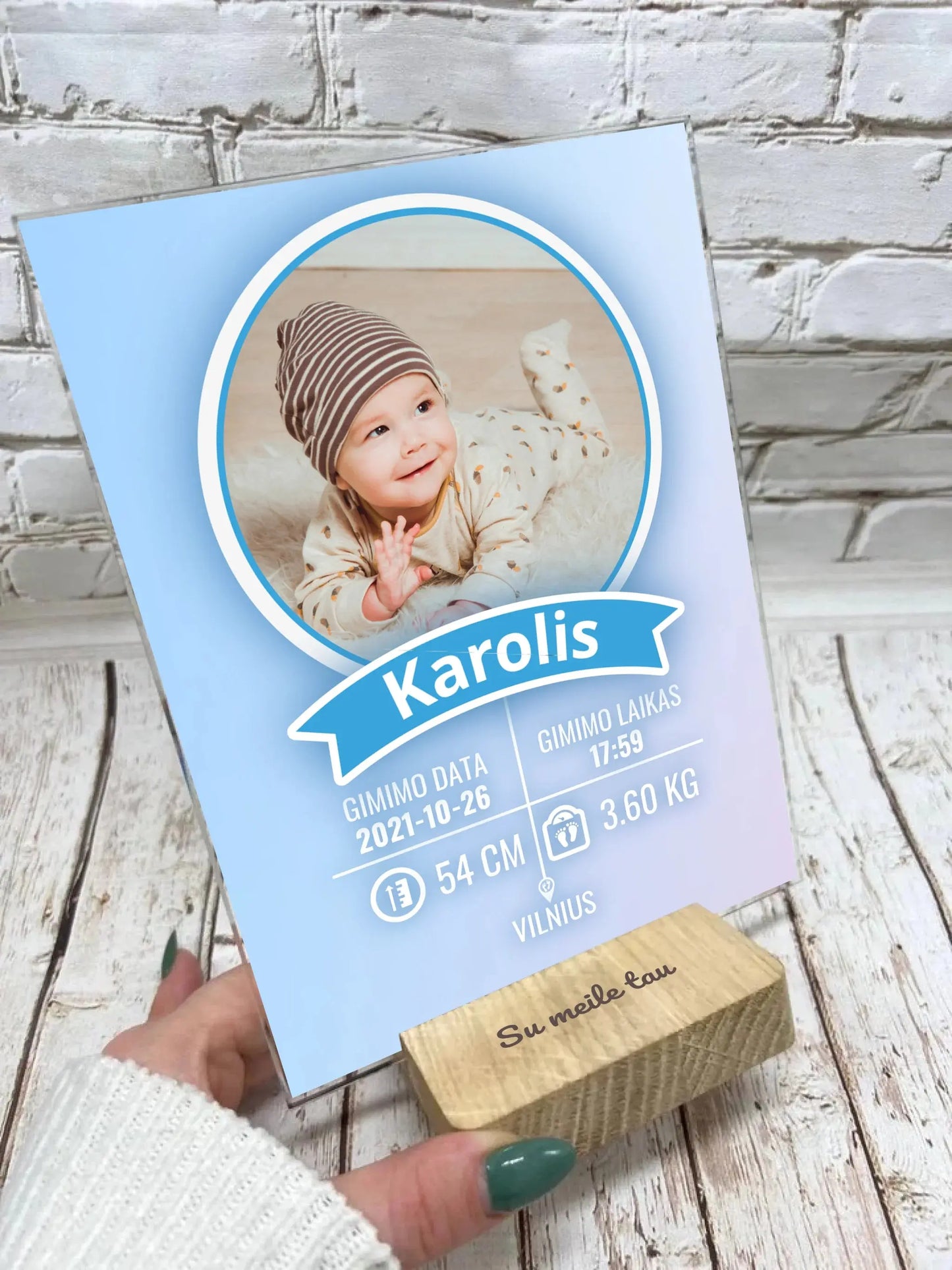 Personalizuota Berniuko gimimo metrika ant stiklo Stiklas - dovanokis.lt