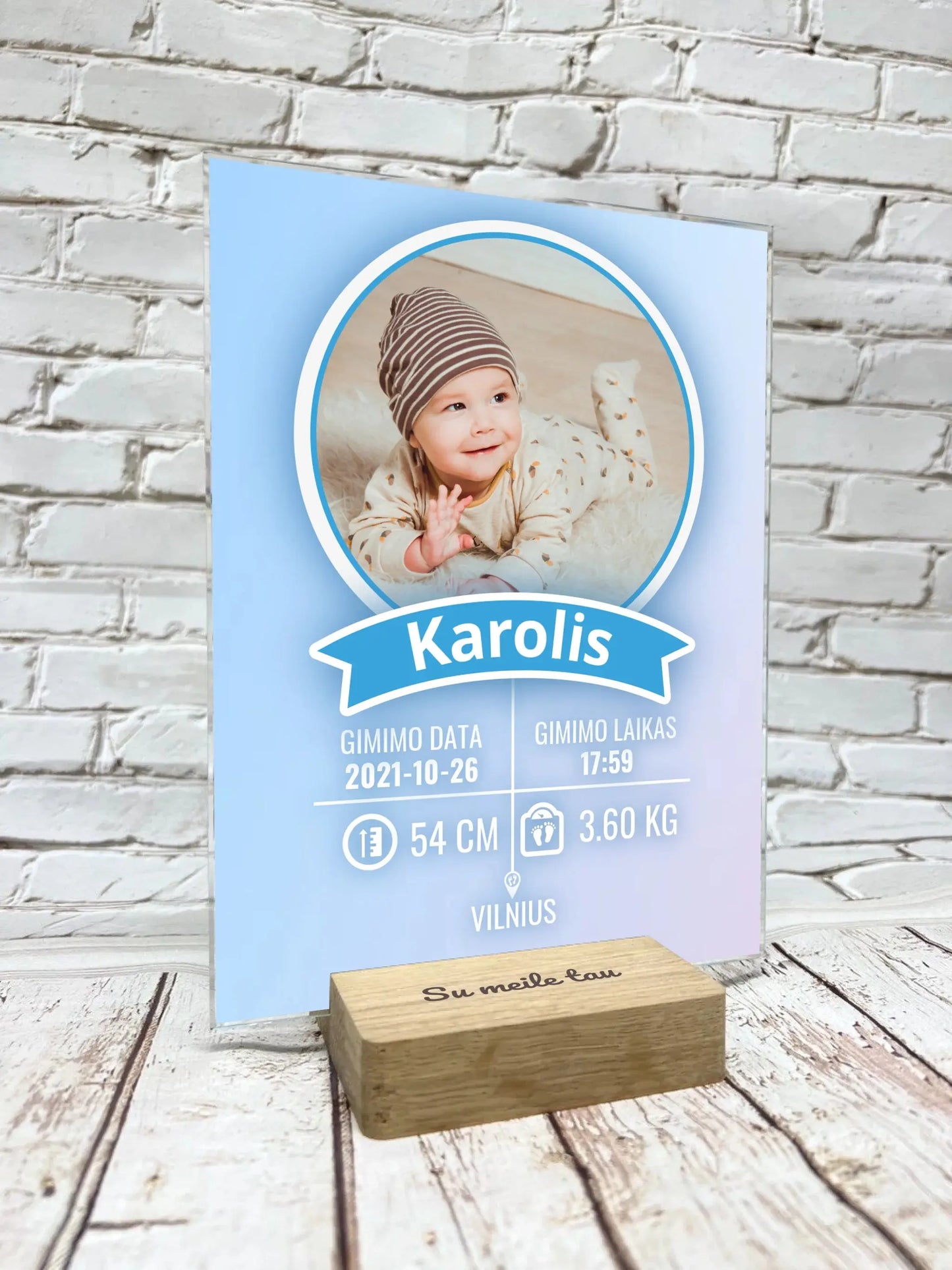 Personalizuota Berniuko gimimo metrika ant stiklo Stiklas - dovanokis.lt