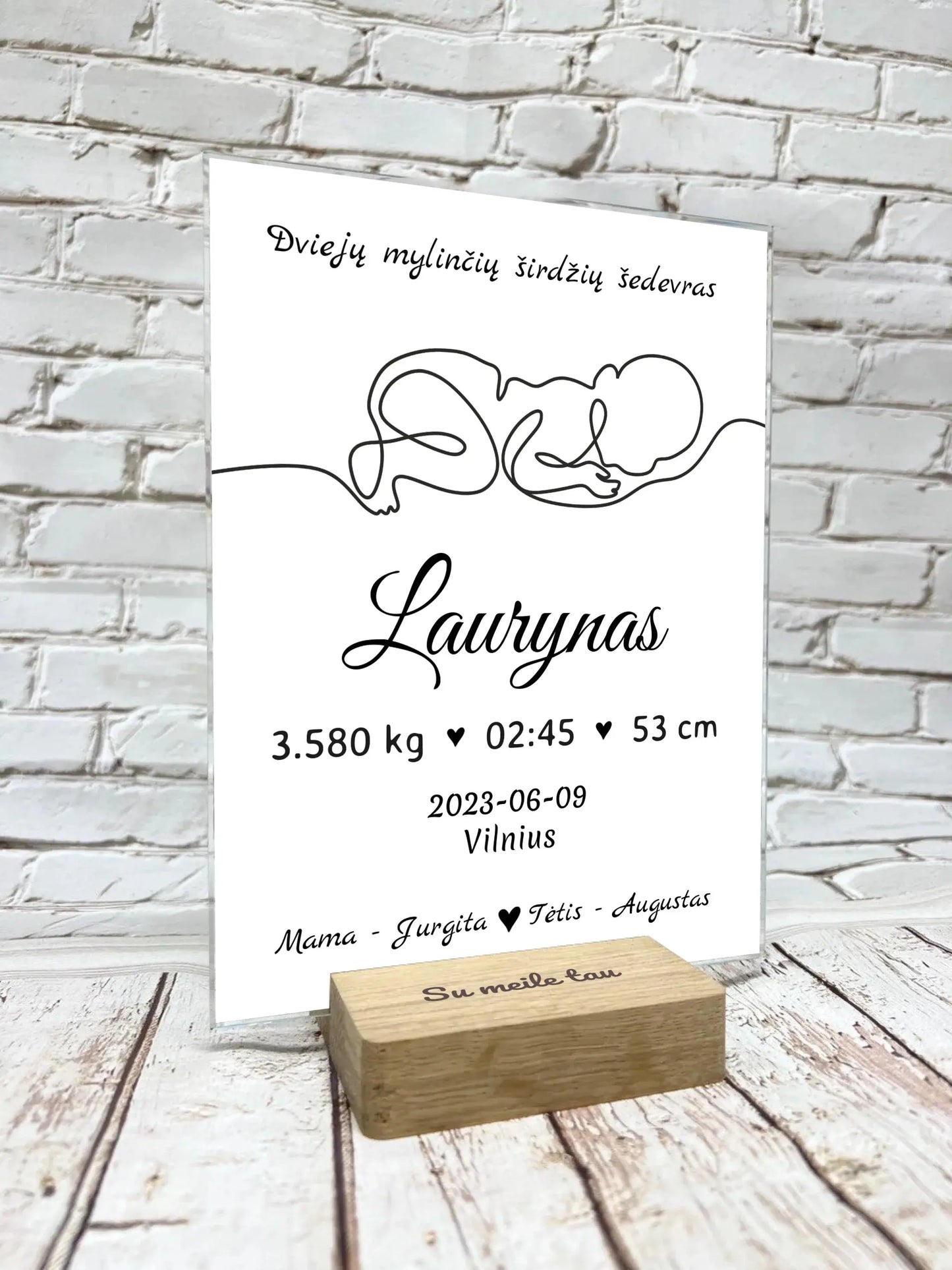 Personalizuota Vaiko (Kūdikio) Gimimo Metrikų Iliustracija VKGM-001 Stiklas - dovanokis.lt