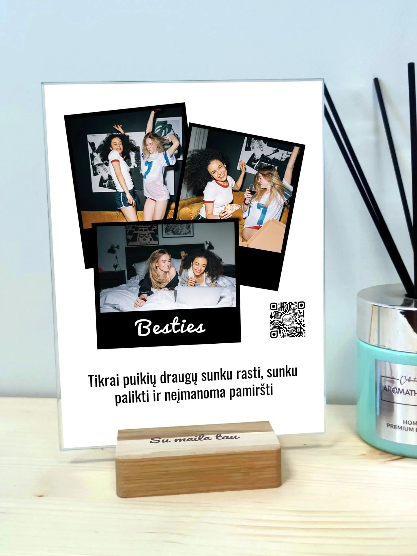 Personalizuotas "Besties" kūrinys ant stiklo su jūsų nuotrauka ir tekstu Stiklas - dovanokis.lt