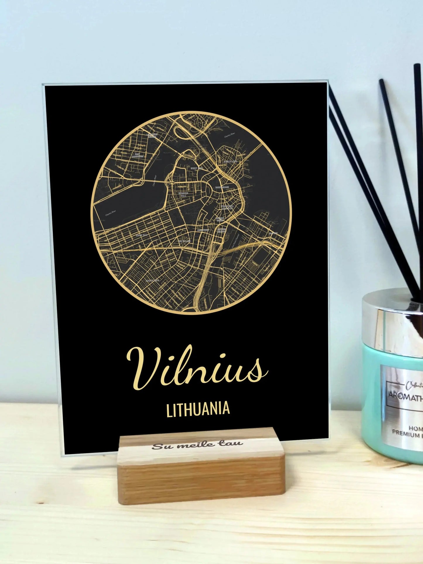 Personalizuotas auksinis, sidabrinis, bronzinis žemėlapio kūrinys ant stiklo su jūsų buvimo vieta Stiklas - dovanokis.lt