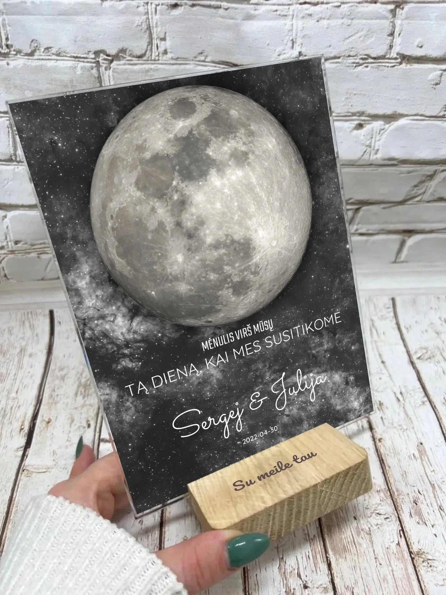 Personalizuotas mėnulio fazės stiklinis posteris, pritaikytas pagal datą ir vietą MNFZ-001 Stiklas - dovanokis.lt