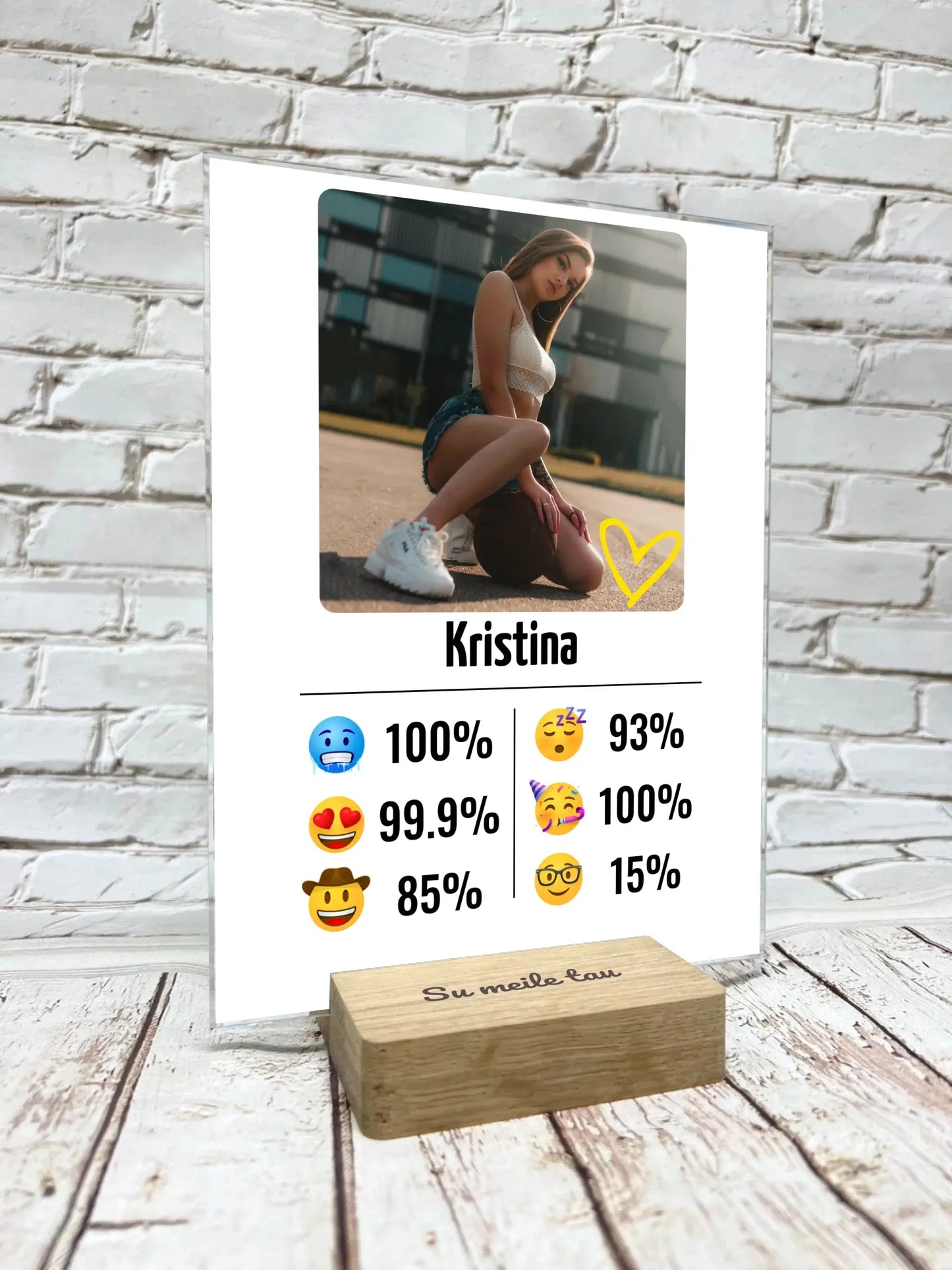 Personalizuotas "Emojis" kūrinys ant stiklo su jūsų nuotrauka ir vardu Stiklas - dovanokis.lt