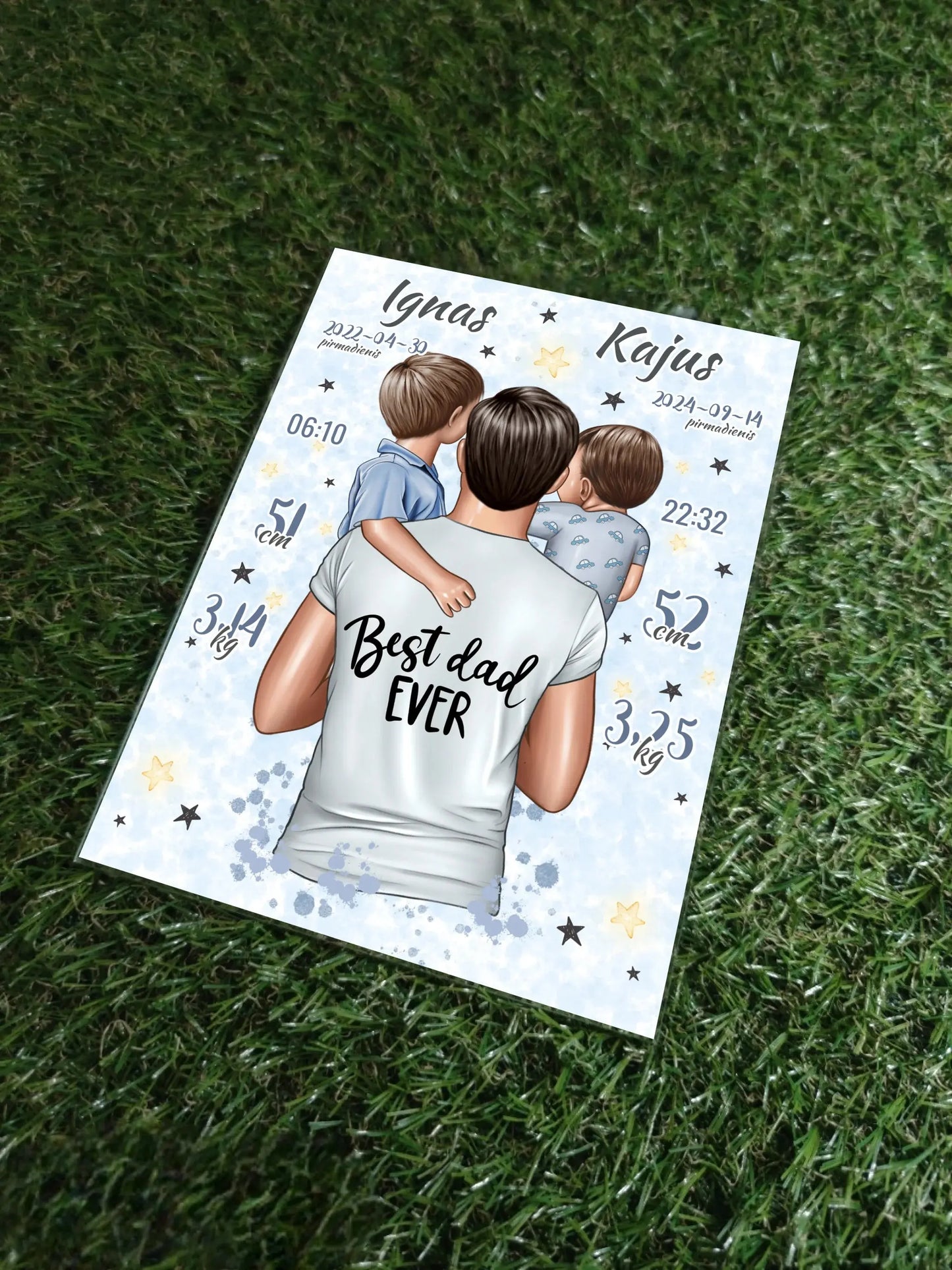 Personalizuota 2 Berniuku Gimimo Metrikų Iliustracija ant stiklo VKGM-049 Stiklas - dovanokis.lt