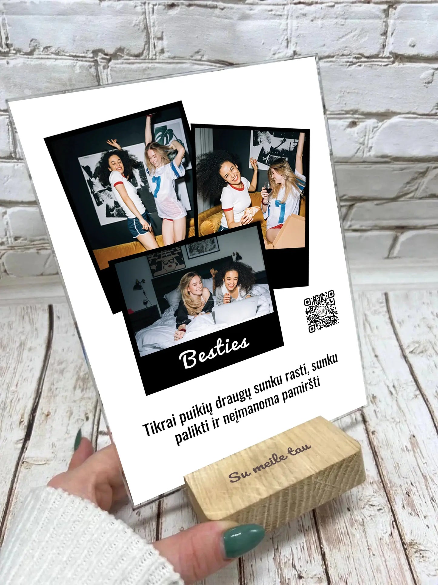 Personalizuotas "Besties" kūrinys ant stiklo su jūsų nuotrauka ir tekstu Stiklas - dovanokis.lt