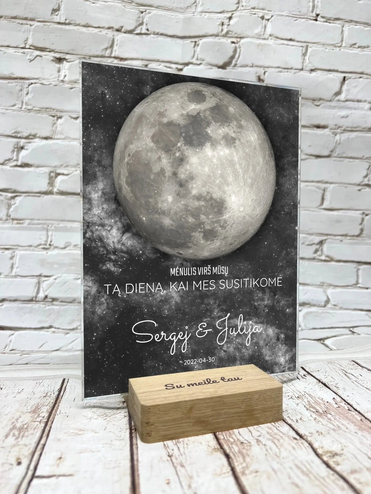 Personalizuotas mėnulio fazės stiklinis posteris, pritaikytas pagal datą ir vietą MNFZ-001 Stiklas - dovanokis.lt