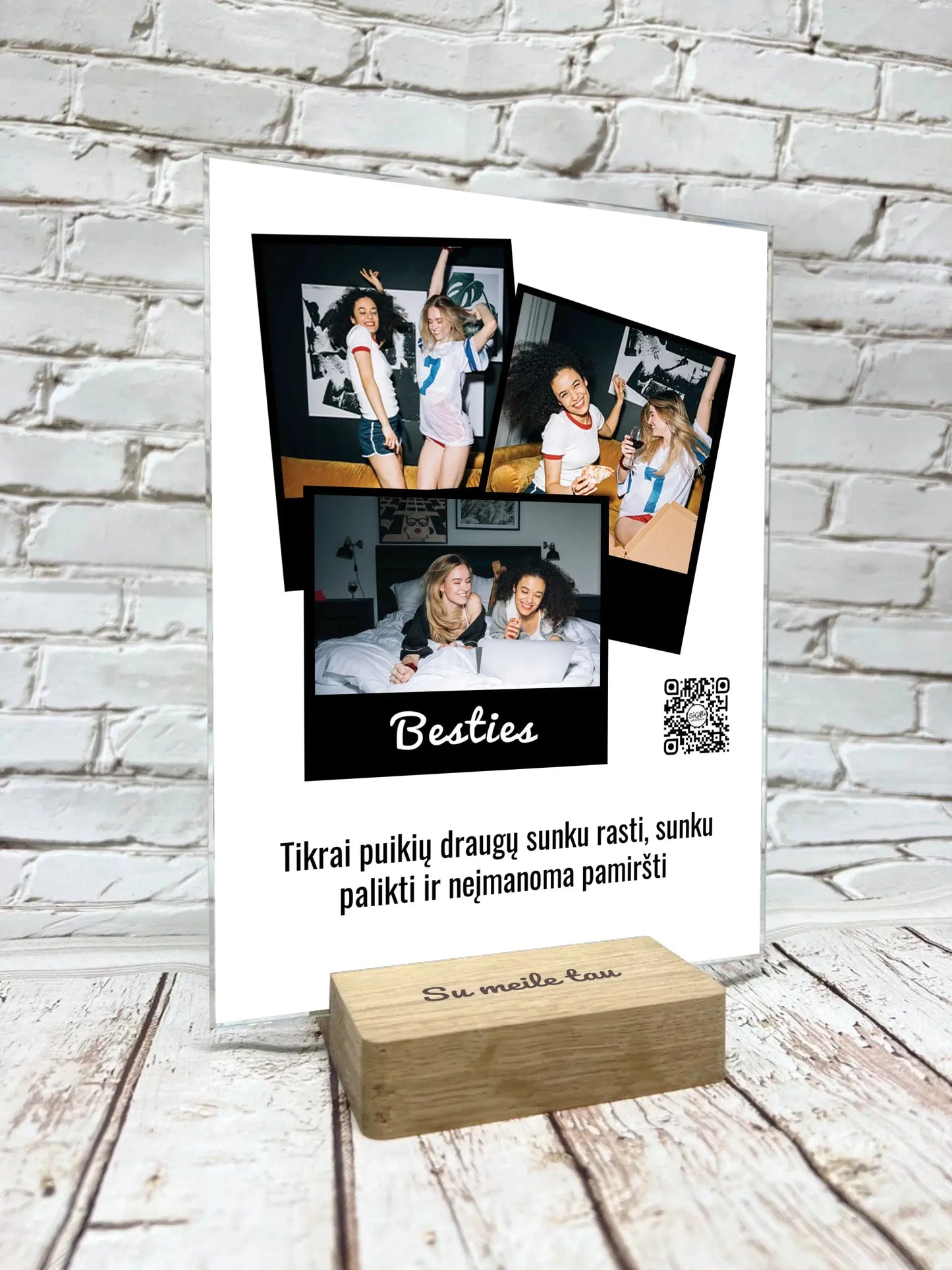 Personalizuotas "Besties" kūrinys ant stiklo su jūsų nuotrauka ir tekstu Stiklas - dovanokis.lt