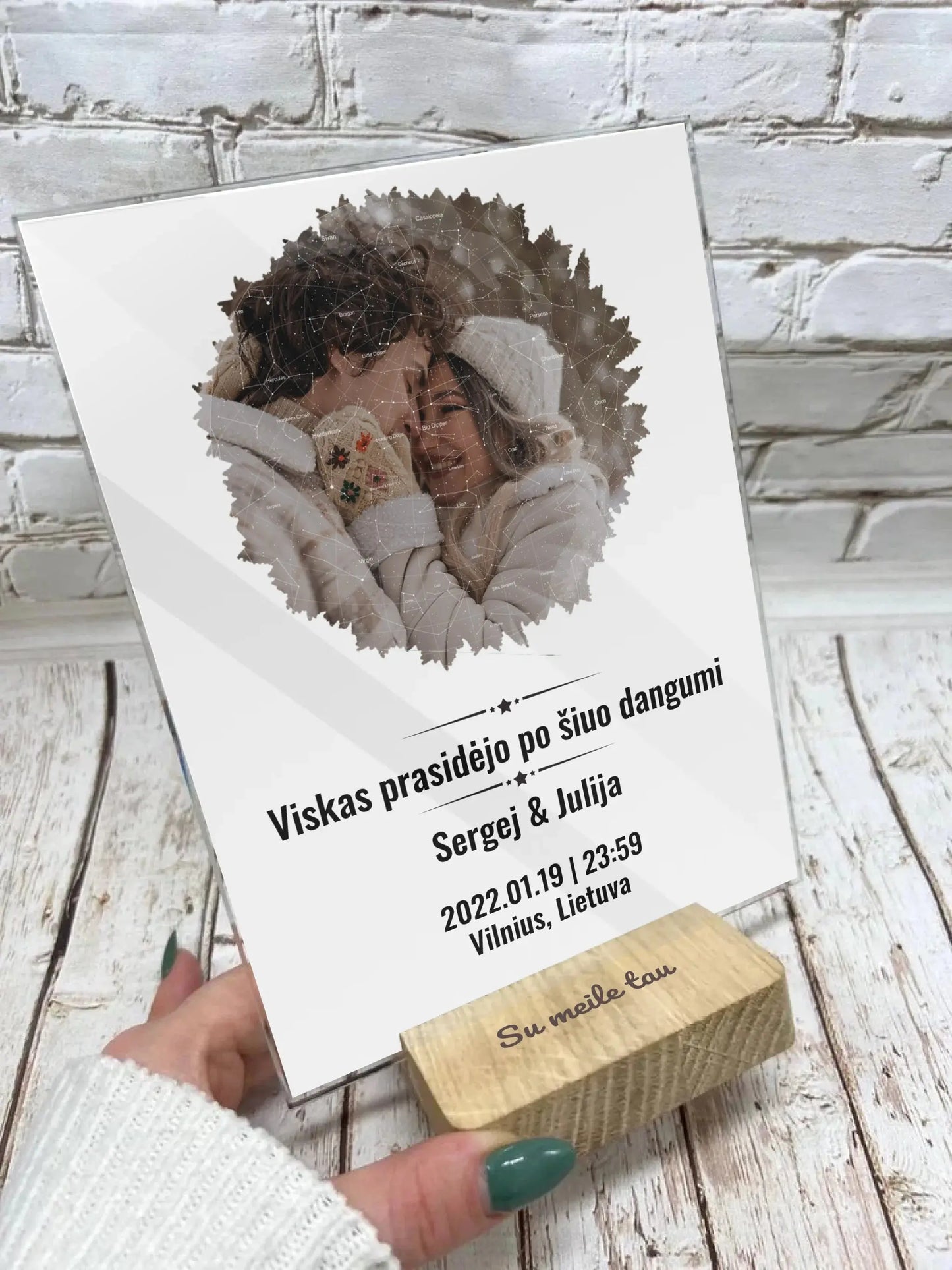 Personalizuotas žvaigždžių žemėlapis, stiklinis posteris, su formos pasirinkimu ir jūsų nuotrauka Stiklas - dovanokis.lt