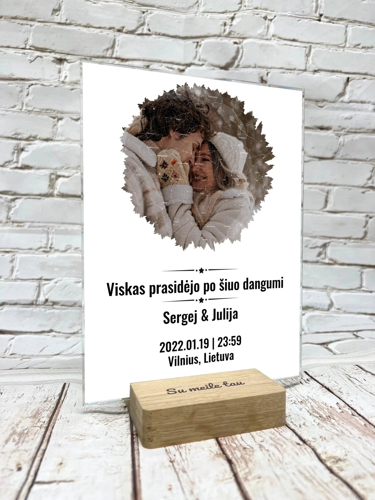 Personalizuotas žvaigždžių žemėlapis, stiklinis posteris, su formos pasirinkimu ir jūsų nuotrauka Stiklas - dovanokis.lt