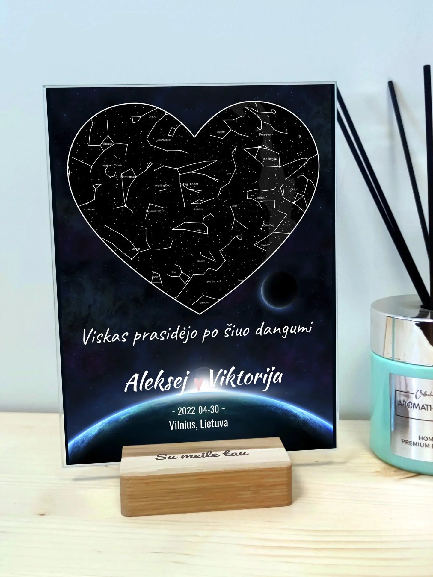 Personalizuotas žvaigždžių žemėlapis, stiklinis posteris. DVNS-014A Stiklas - dovanokis.lt