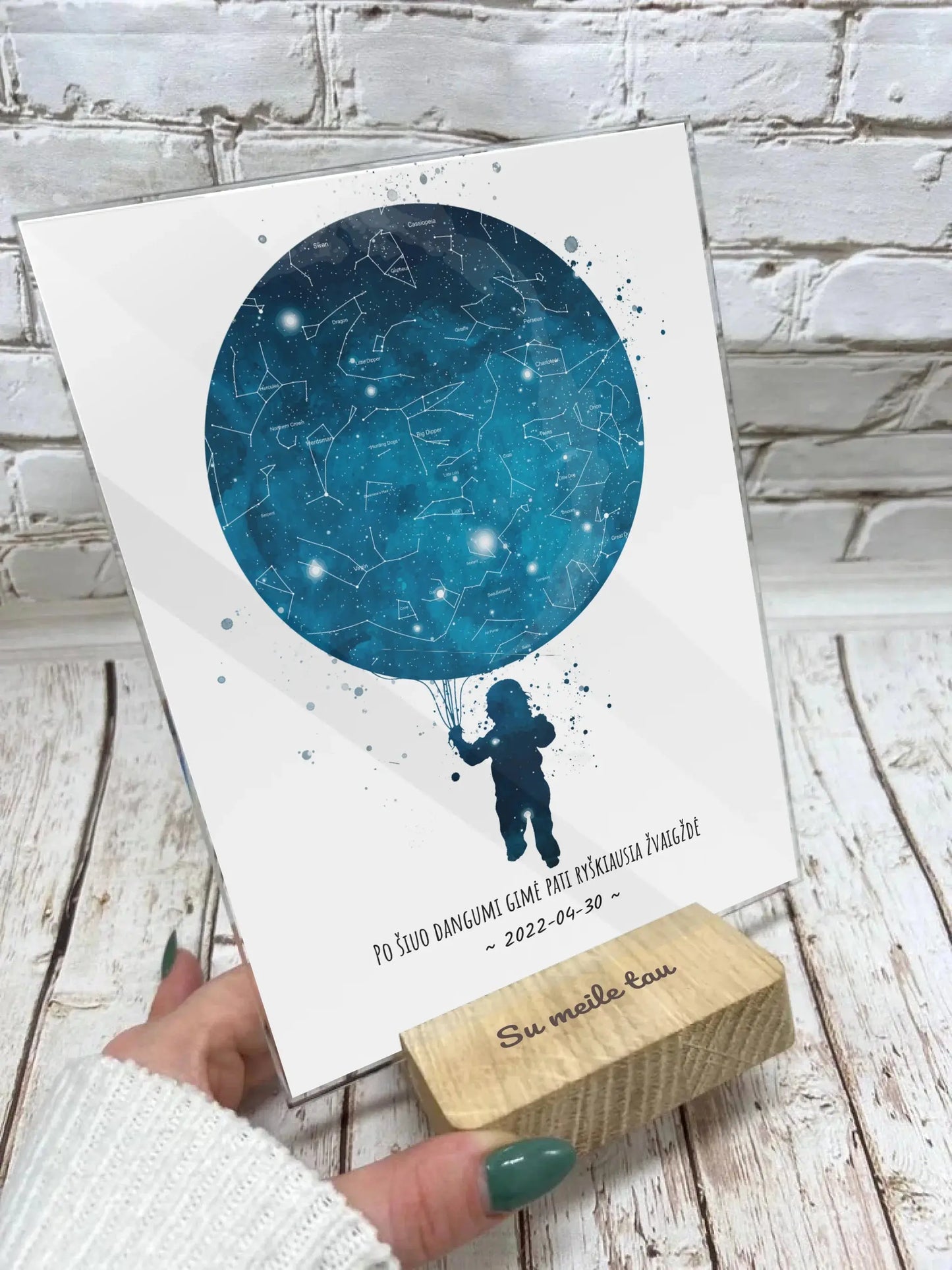 Personalizuotas vaikiškas žvaigždžių žemėlapis berniukui, stiklinis posteris Stiklas - dovanokis.lt