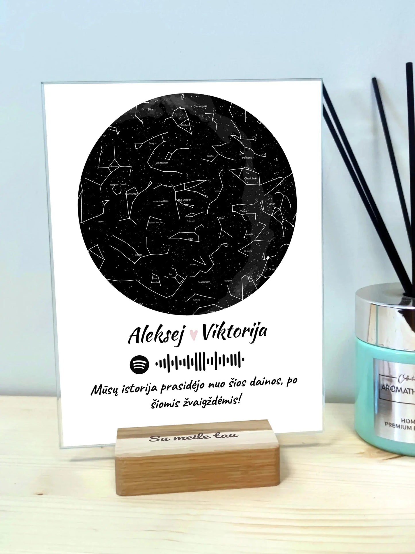 Personalizuotas žvaigždžių žemėlapis, stiklinis posteris. DVNS-009 Stiklas - dovanokis.lt