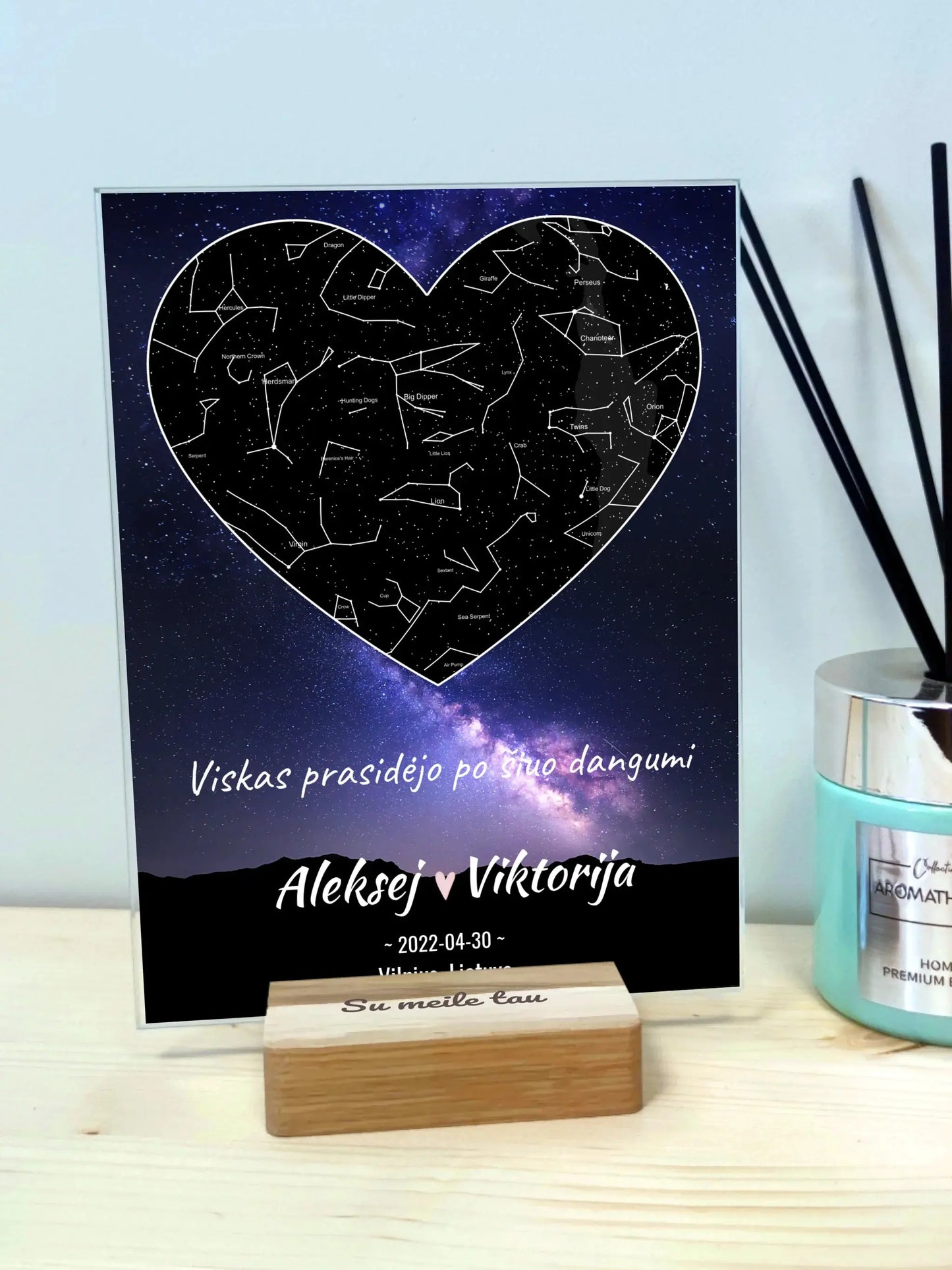 Personalizuotas žvaigždžių žemėlapis, stiklinis posteris. DVNS-013A Stiklas - dovanokis.lt