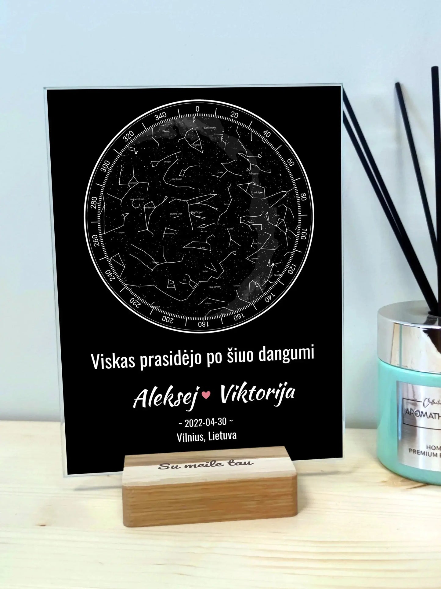 Personalizuotas žvaigždžių žemėlapis, stiklinis posteris. DVNS-019 Stiklas - dovanokis.lt