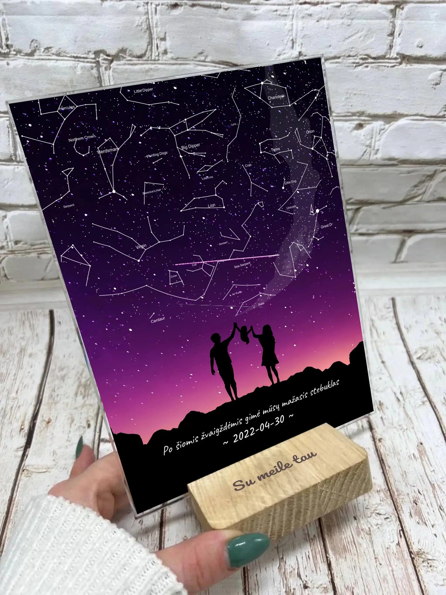 Personalizuotas žvaigždžių žemėlapis, stiklinis posteris. DVNS-002D Stiklas - dovanokis.lt