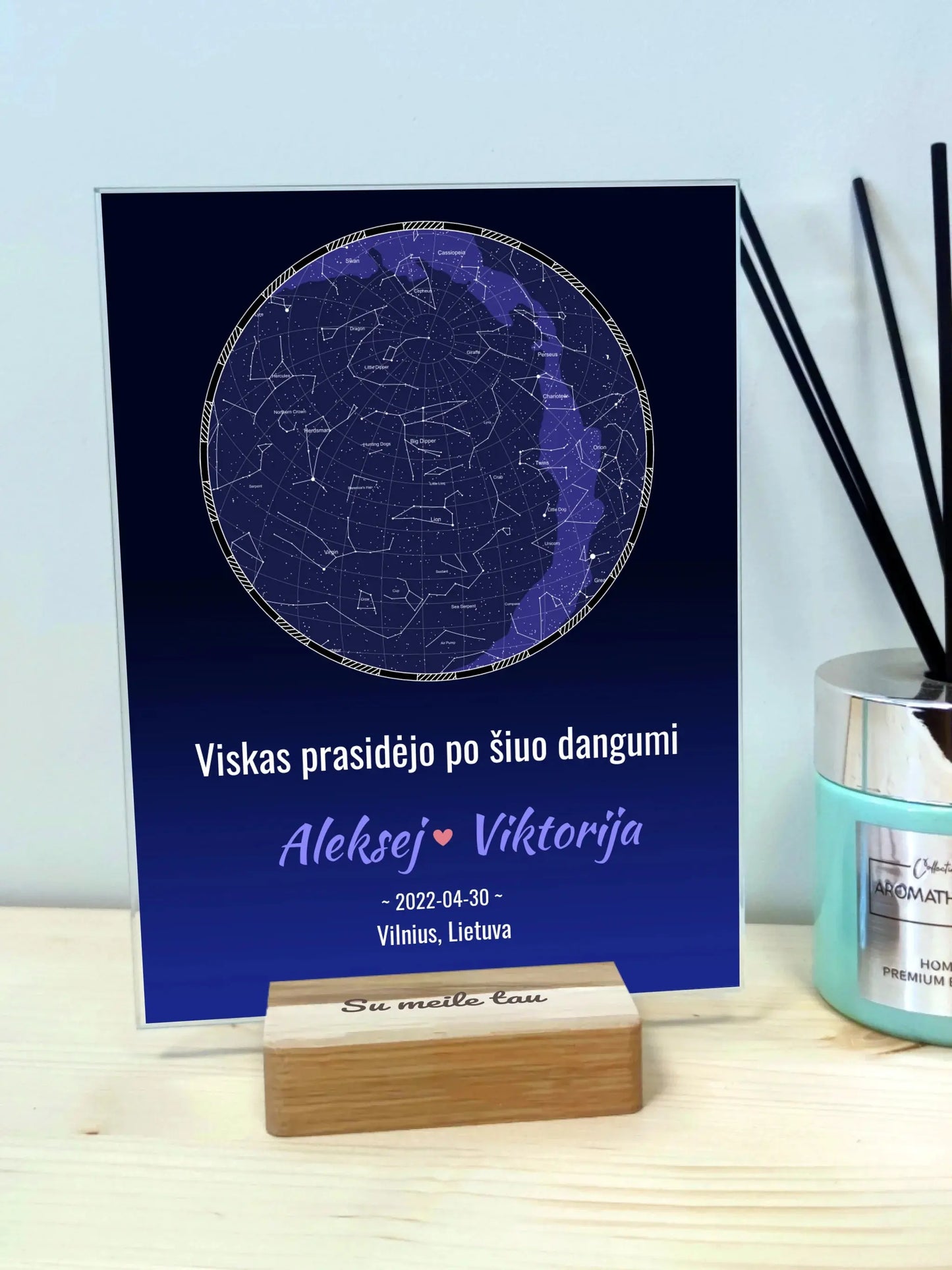 Personalizuotas žvaigždžių žemėlapis, stiklinis posteris. DVNS-023 Stiklas - dovanokis.lt