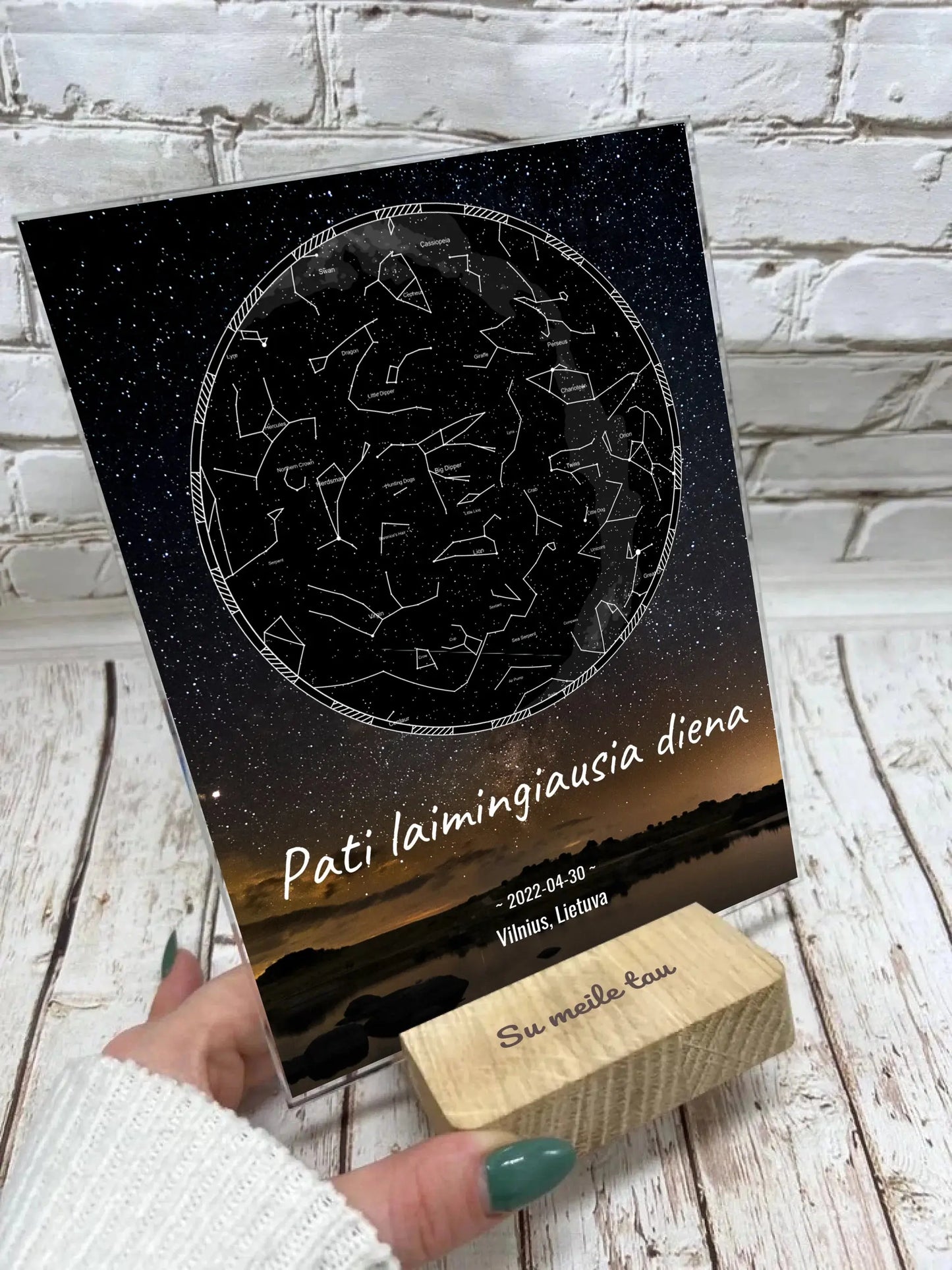 Personalizuotas žvaigždžių žemėlapis, stiklinis posteris. DVNS-017 Stiklas - dovanokis.lt