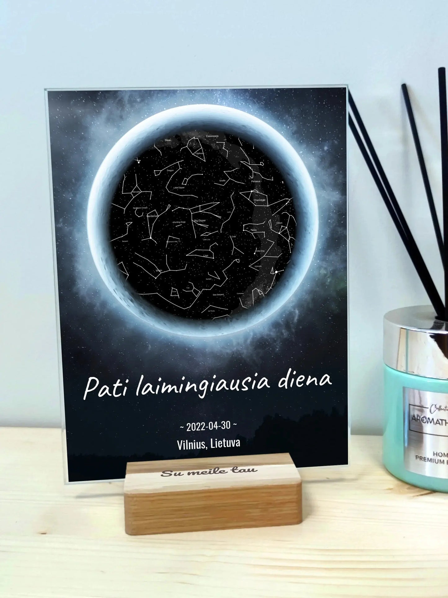 Personalizuotas žvaigždžių žemėlapis, stiklinis posteris. DVNS-008A Stiklas - dovanokis.lt