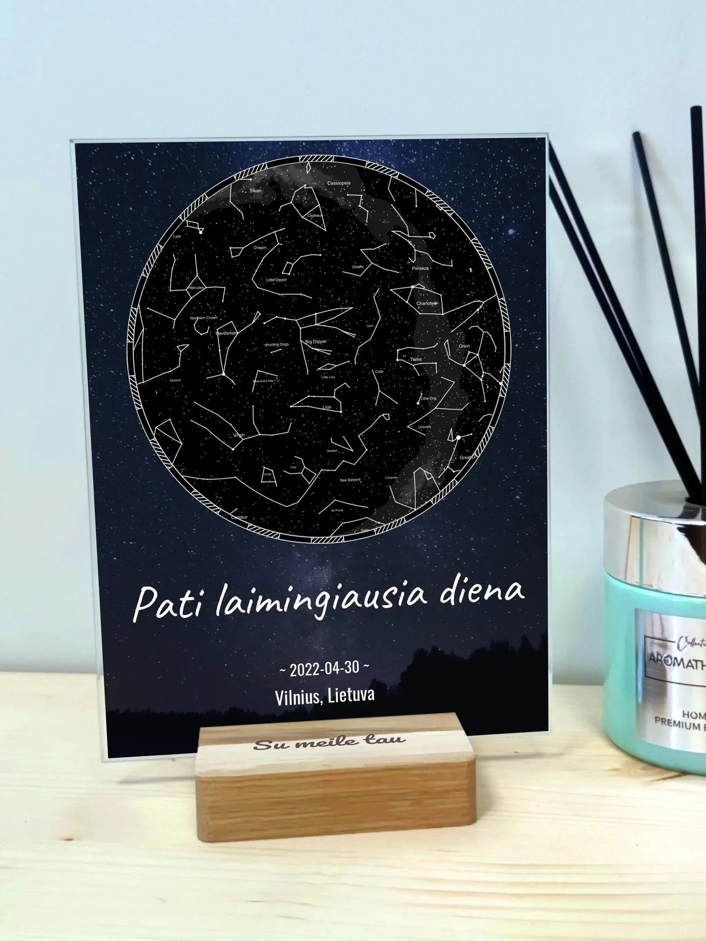 Personalizuotas žvaigždžių žemėlapis, stiklinis posteris. DVNS-016A Stiklas - dovanokis.lt