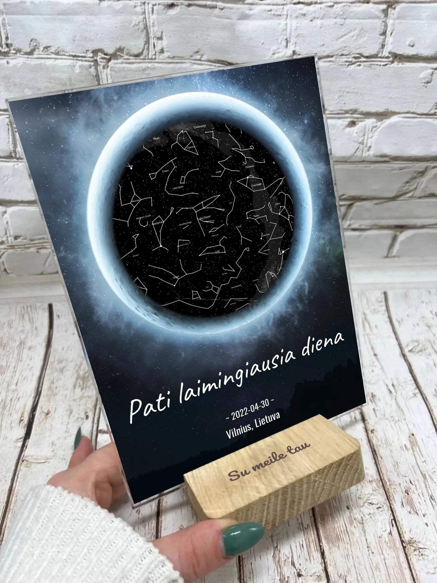 Personalizuotas žvaigždžių žemėlapis, stiklinis posteris. DVNS-008A Stiklas - dovanokis.lt