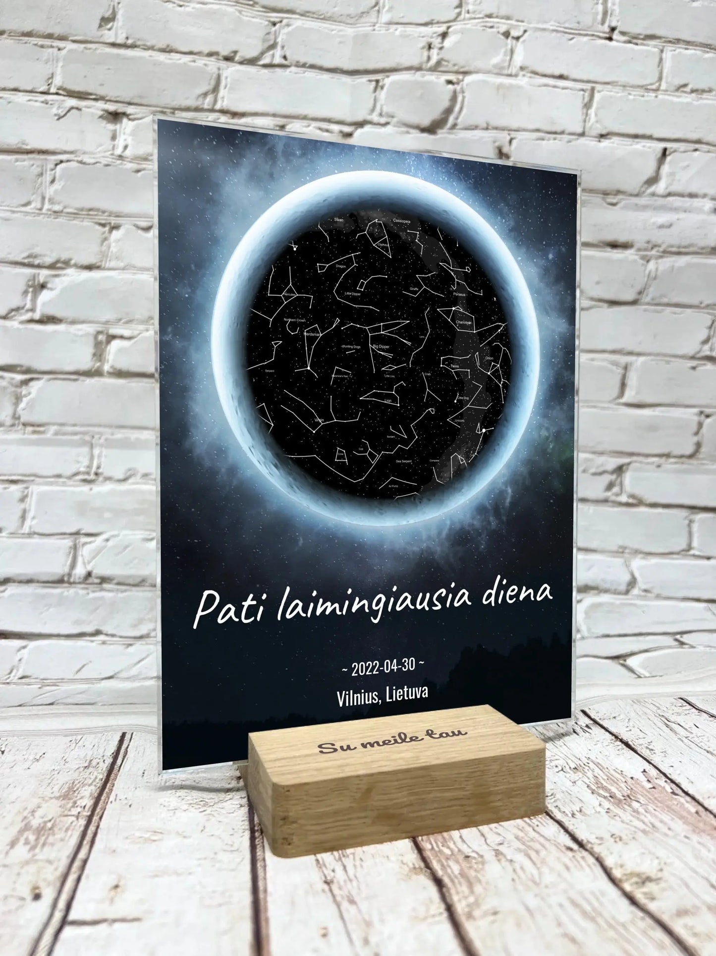 Personalizuotas žvaigždžių žemėlapis, stiklinis posteris. DVNS-008A Stiklas - dovanokis.lt