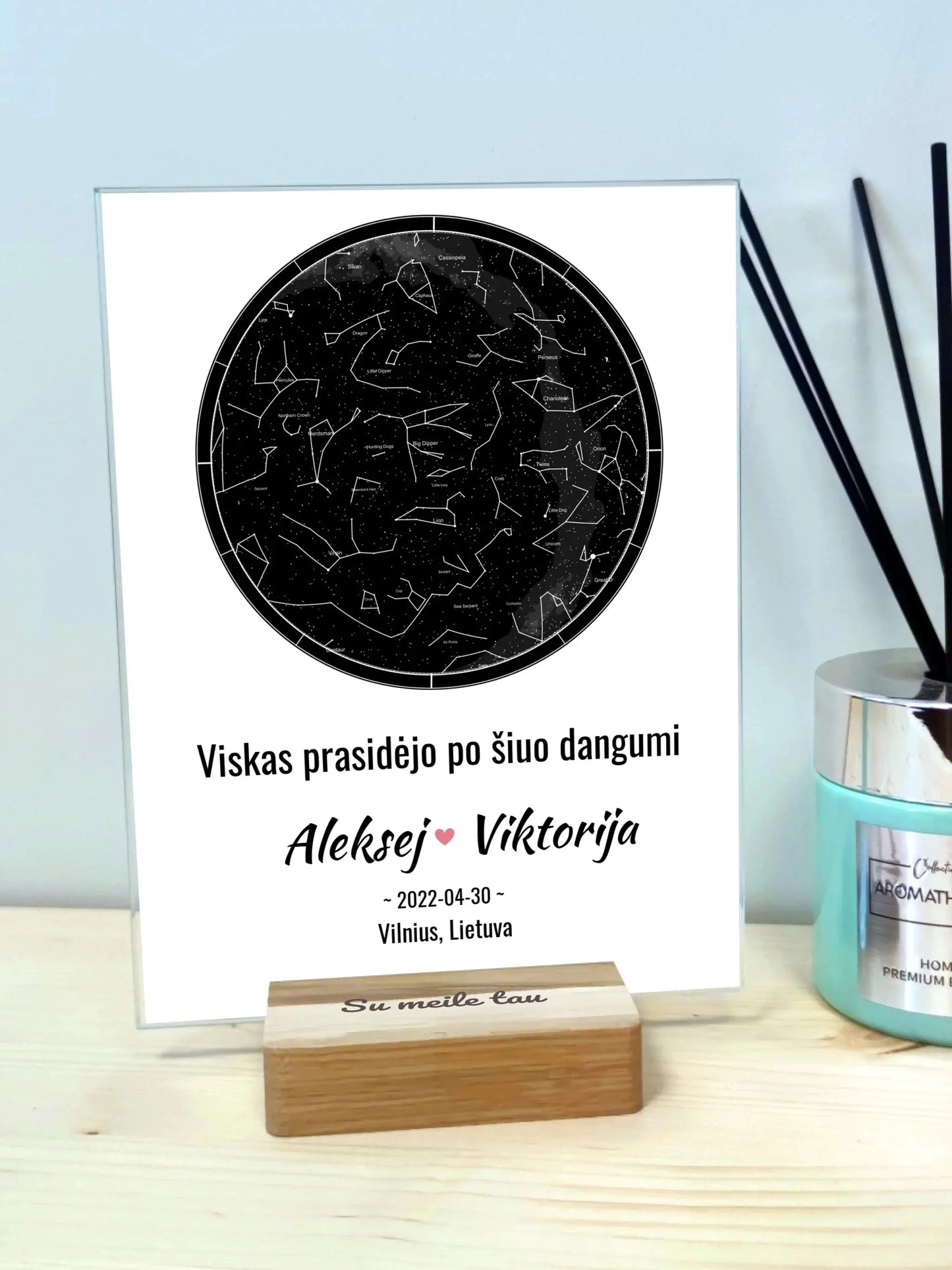 Personalizuotas žvaigždžių žemėlapis, stiklinis posteris. DVNS-018 Customizer - dovanokis.lt
